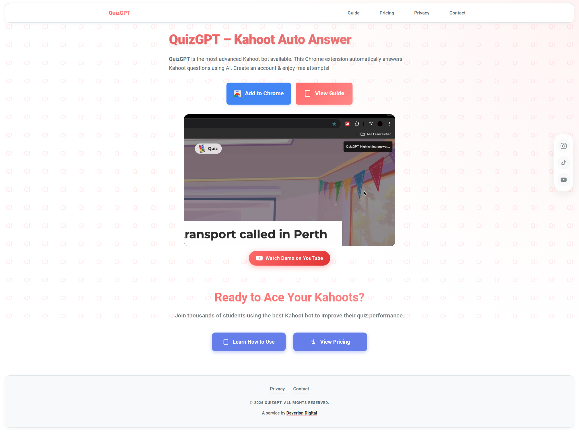 Landing page screenshot for quizgpt.site, 1920 by 1443 pixels
