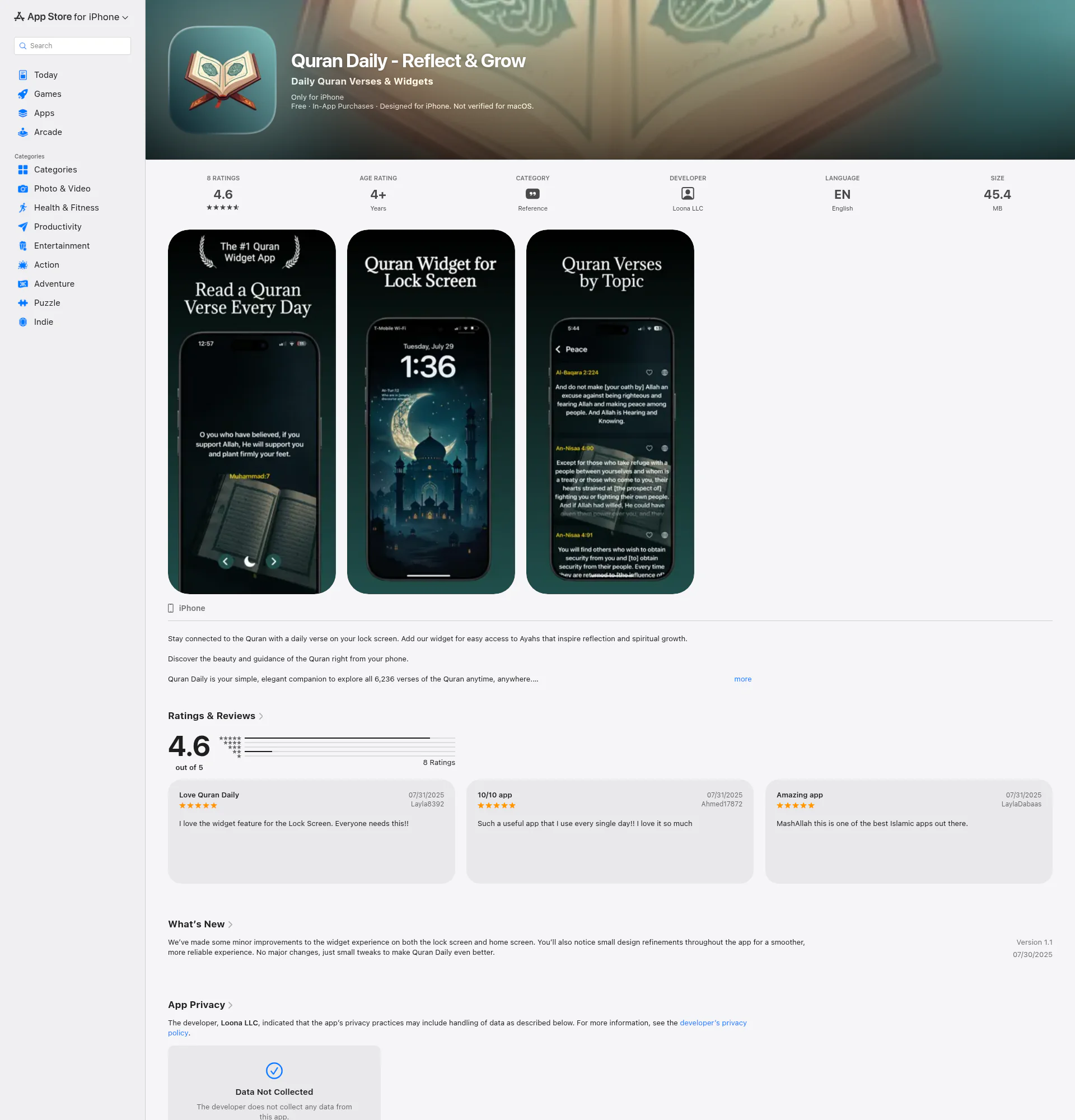 Quran Daily landing page