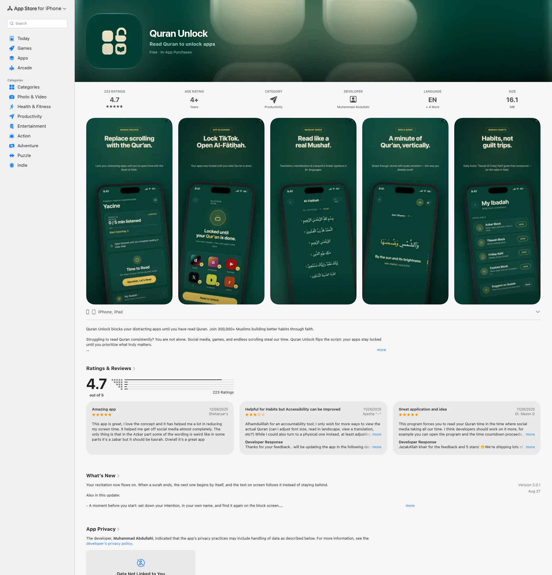 Quran Unlock landing page