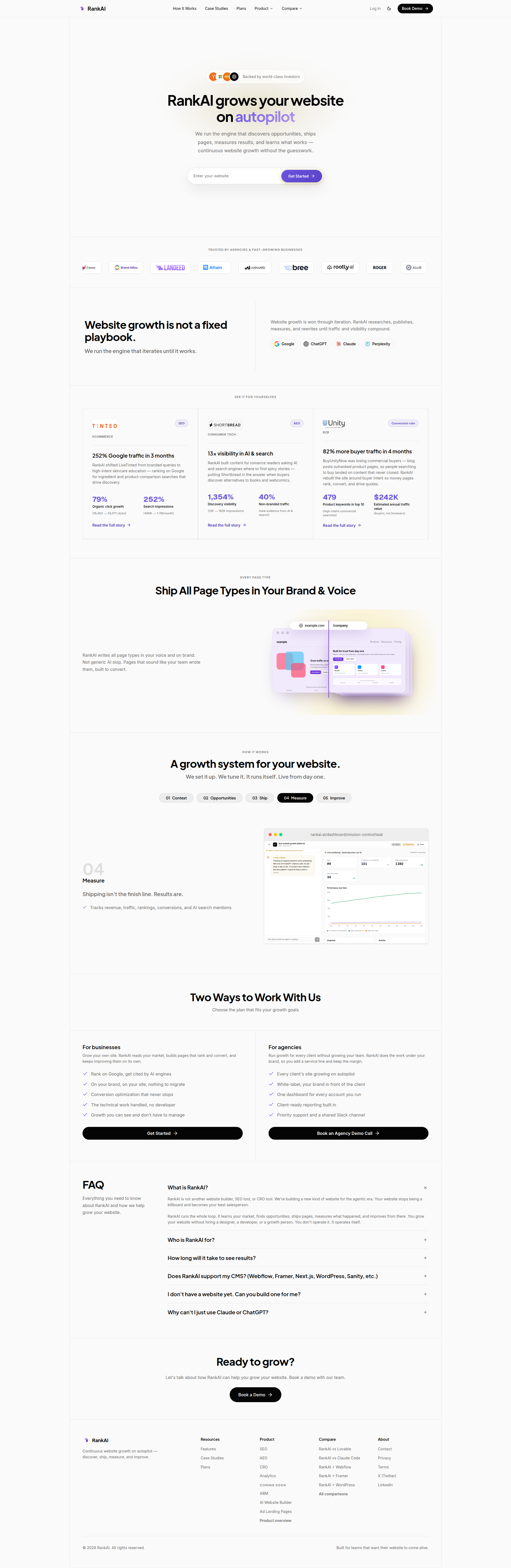 Landing page screenshot for rankai.ai, 1920 by 5890 pixels