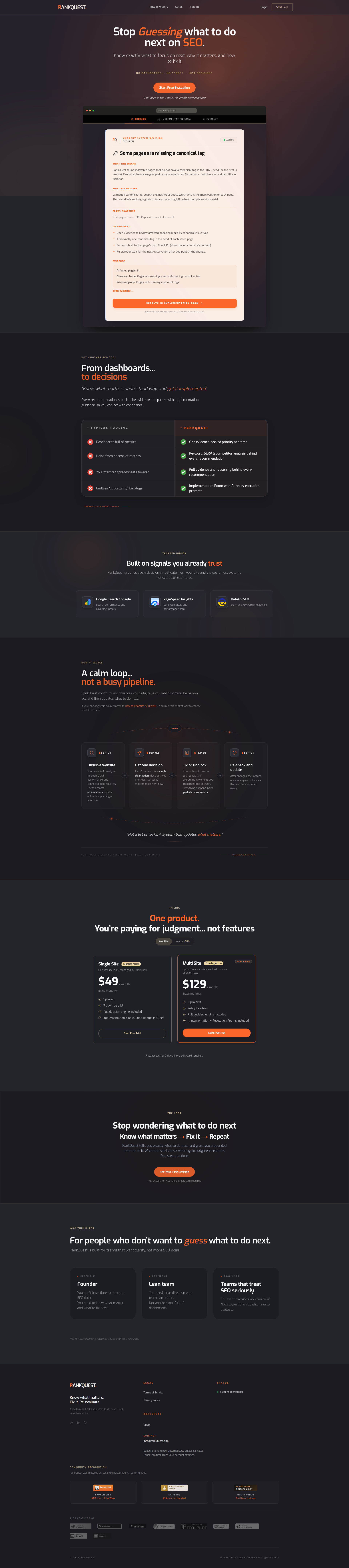 Landing page screenshot for rankquest.app, 1920 by 8624 pixels