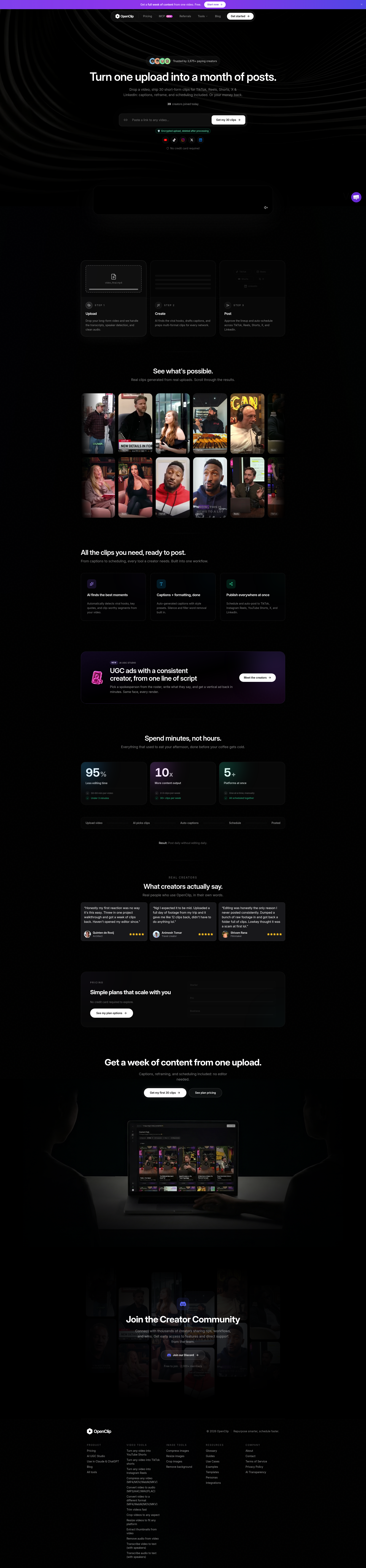 Landing page screenshot for openclip.app, 1920 by 8212 pixels