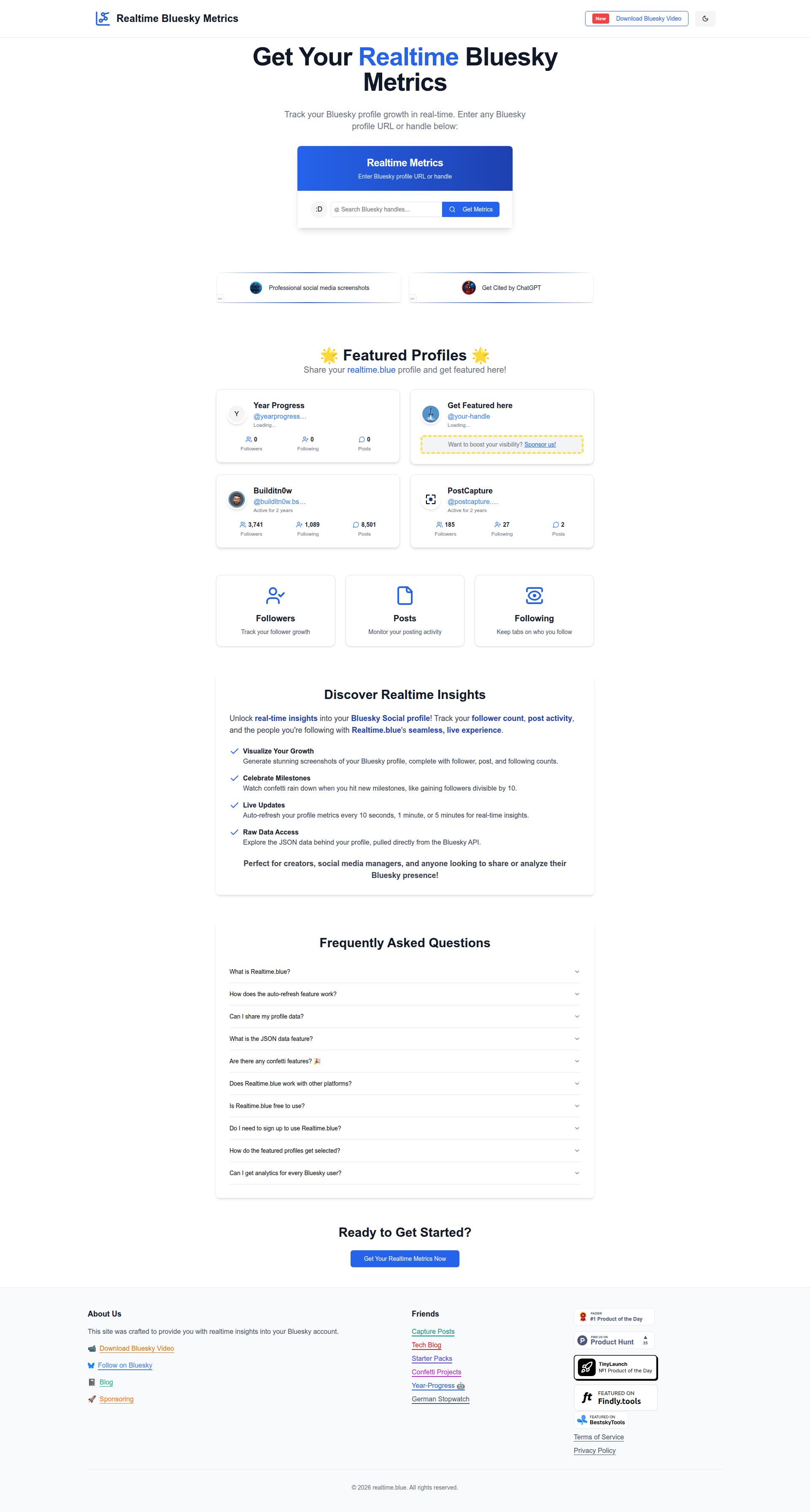 Landing page screenshot for realtime.blue, 1920 by 3582 pixels