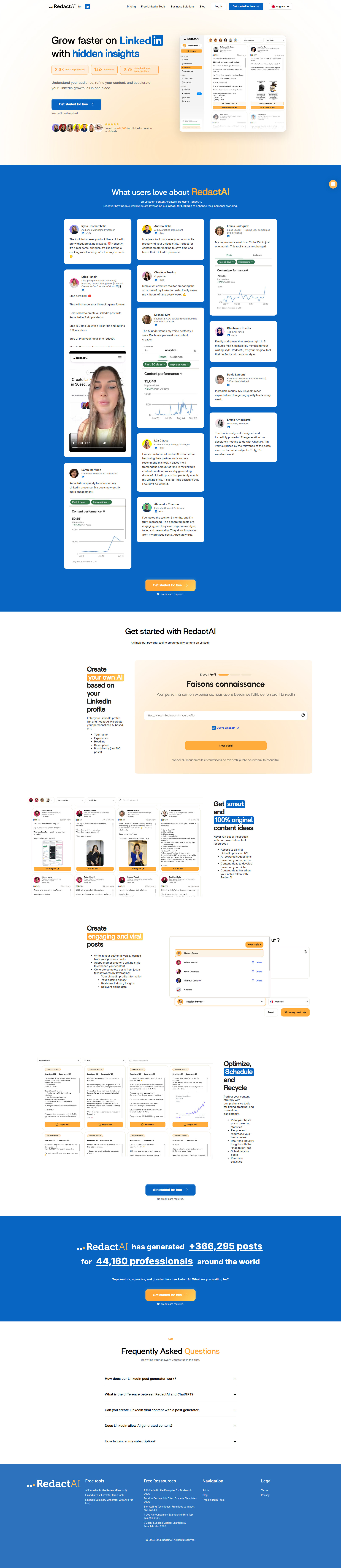 Landing page screenshot for redactai.io, 1920 by 8815 pixels