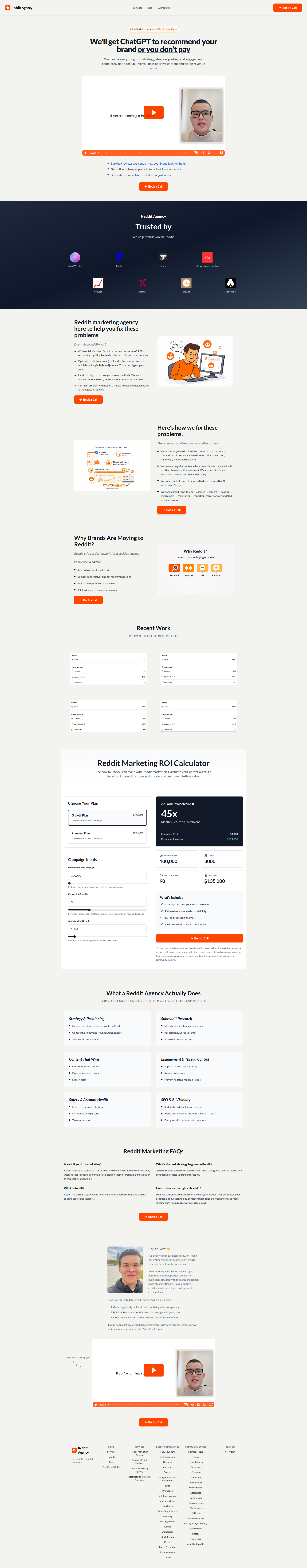 Landing page screenshot for redditagency.com, 1920 by 9794 pixels