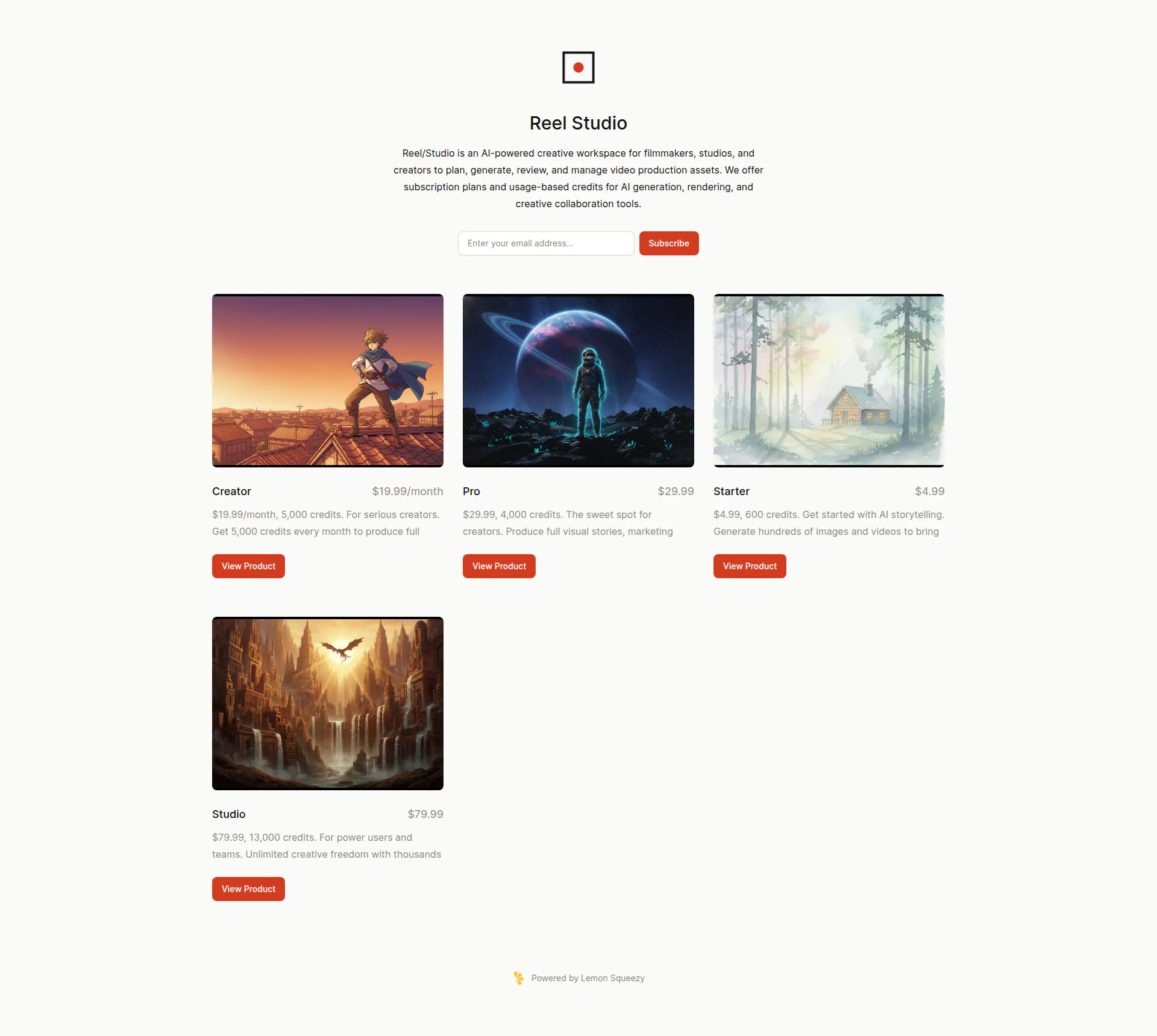 Reel Studio landing page