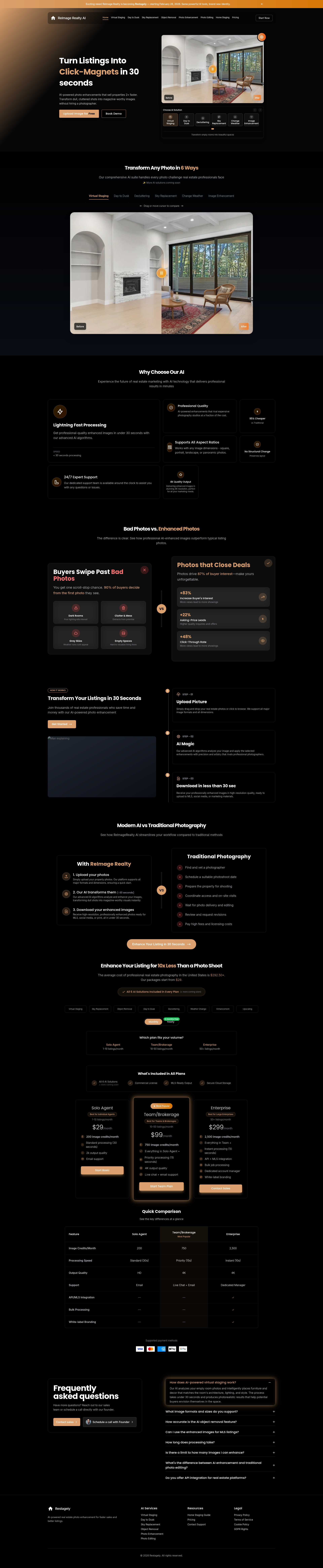 Landing page screenshot for reimagerealty.com, 1920 by 9321 pixels