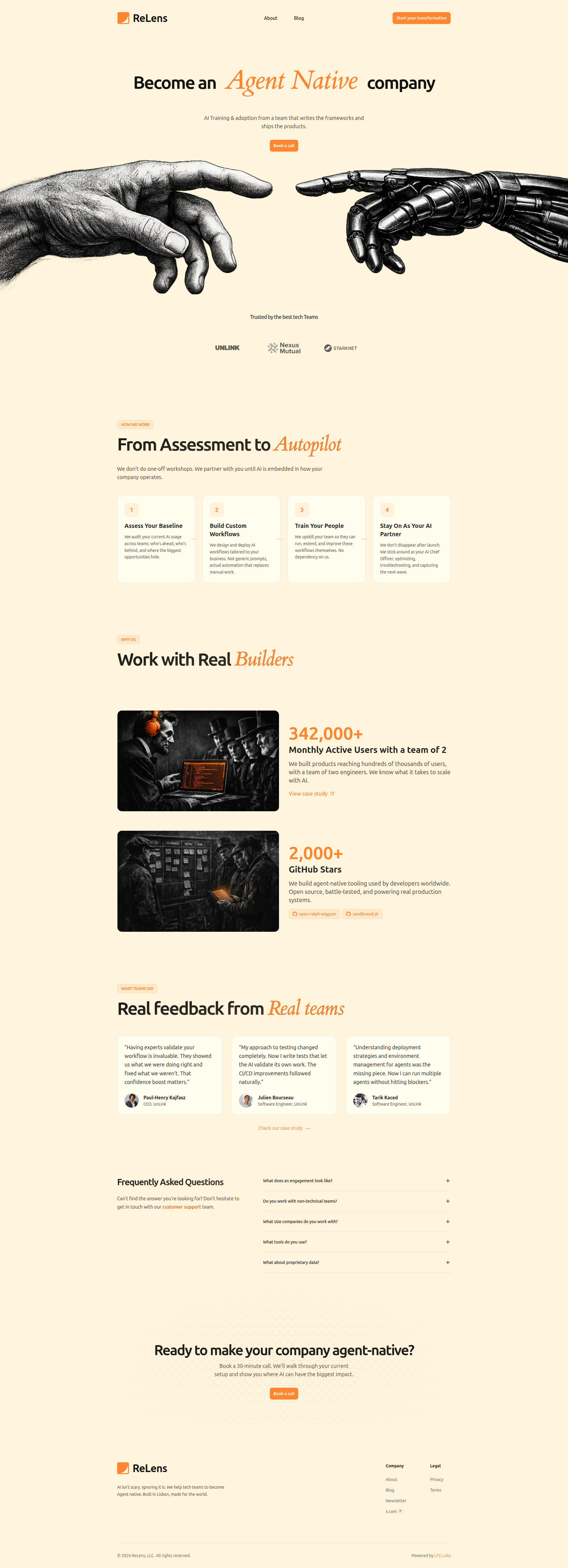 Landing page screenshot for relens.ai, 1920 by 5296 pixels