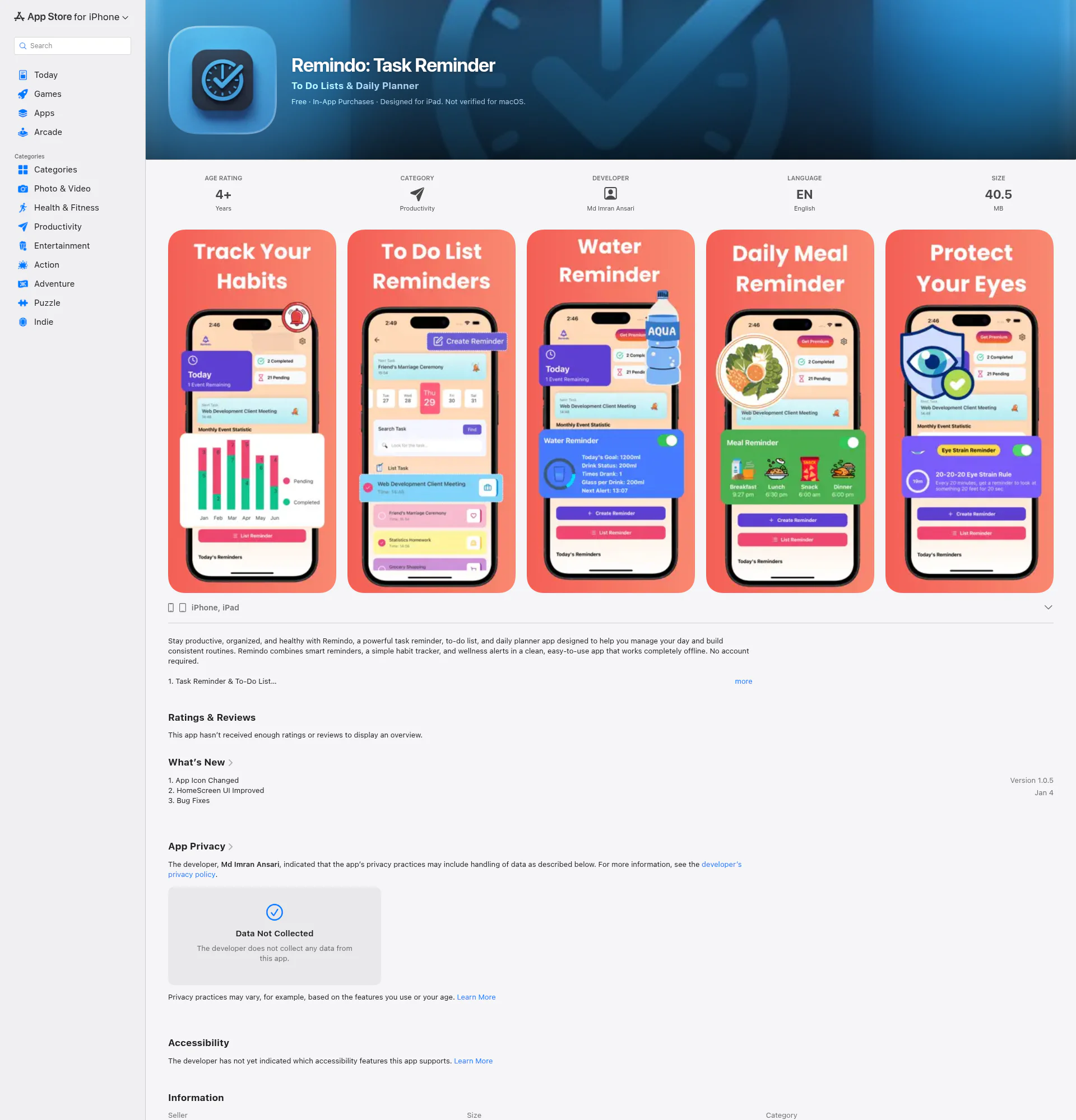 Remindo landing page