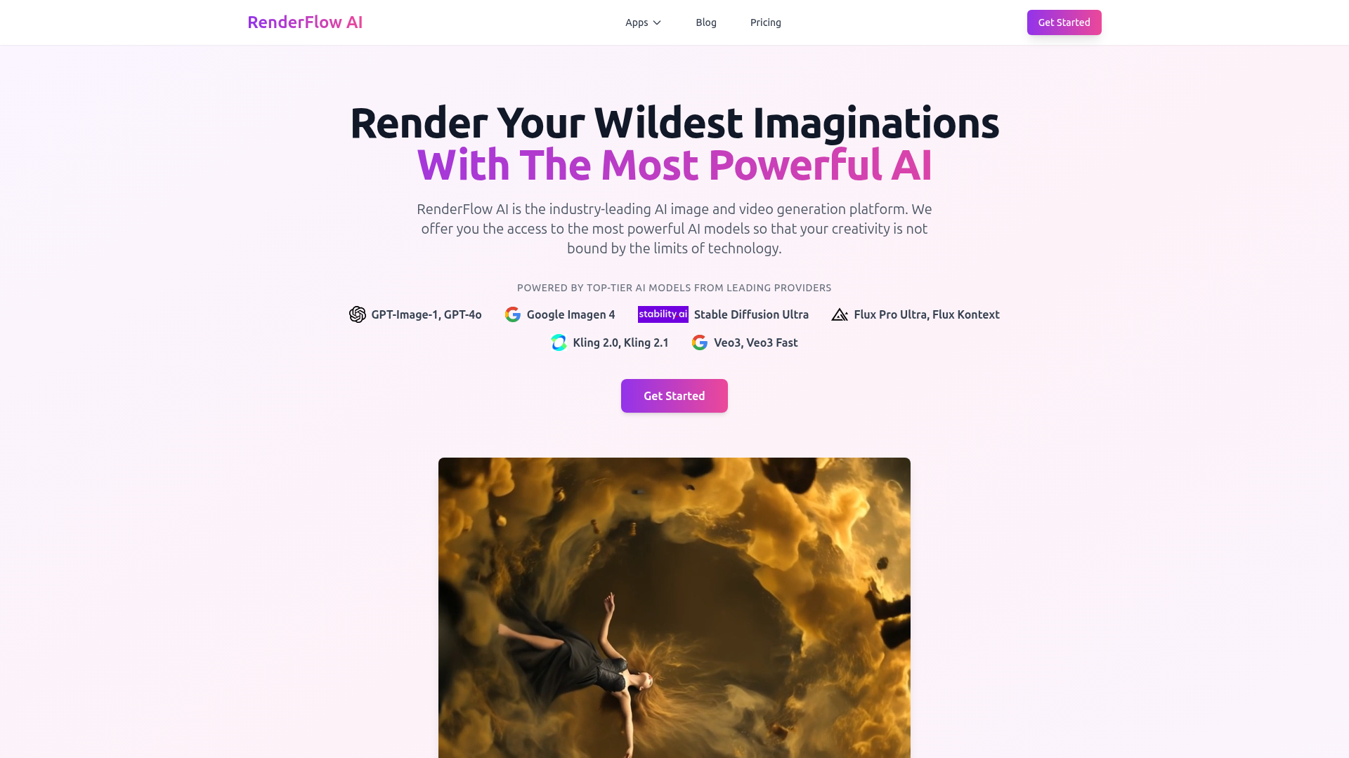 Landing page screenshot for renderflowai.com, 1920 by 1080 pixels