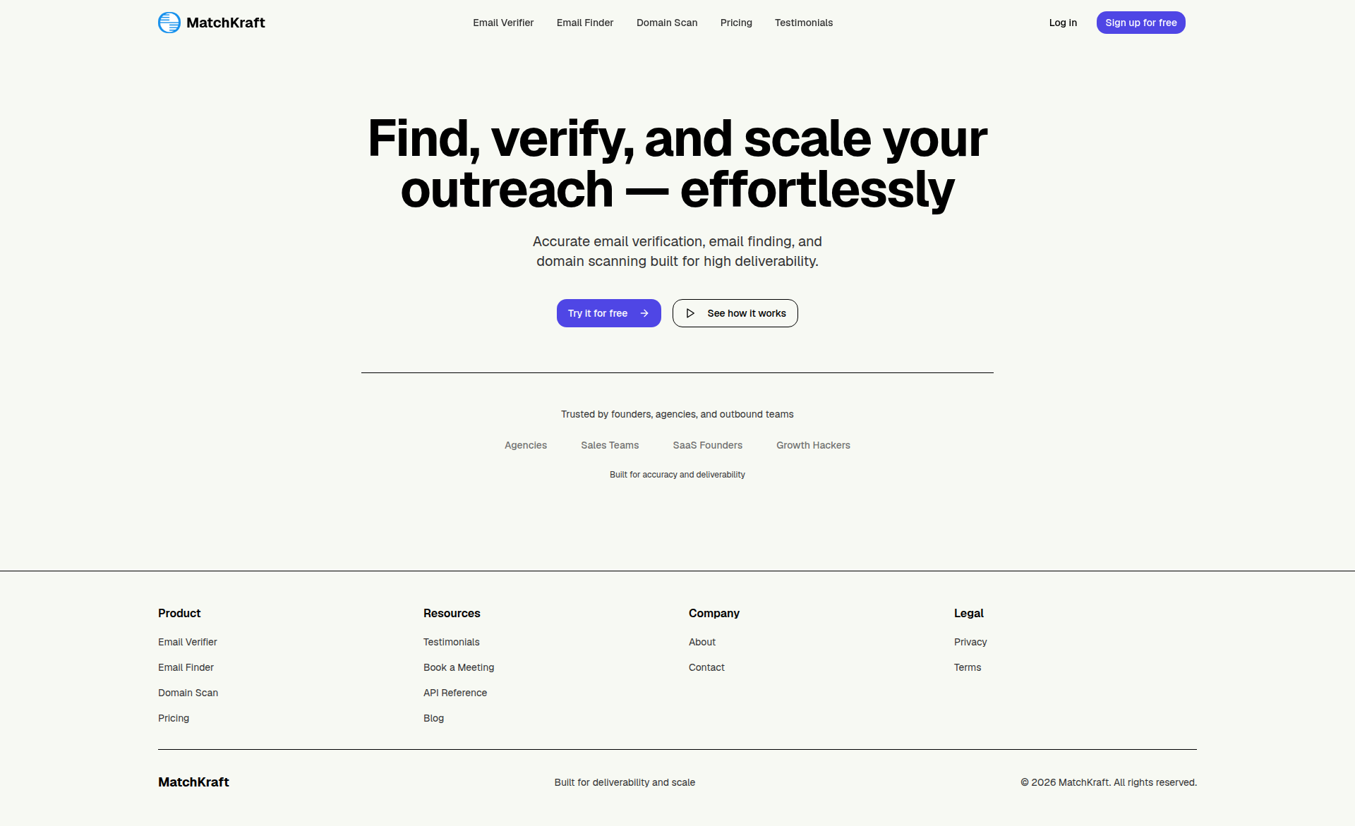 Landing page screenshot for matchkraft.com, 1920 by 1171 pixels