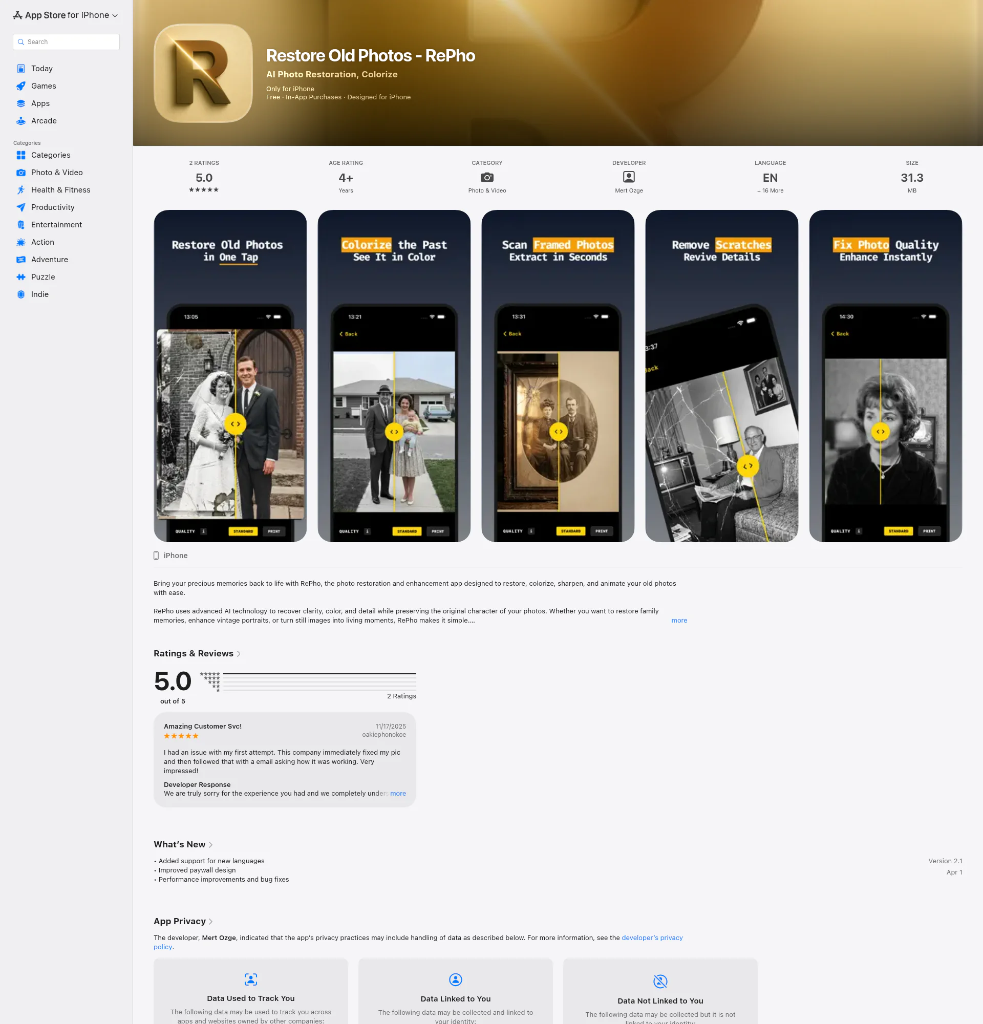 RePho: Restore Old Photos landing page