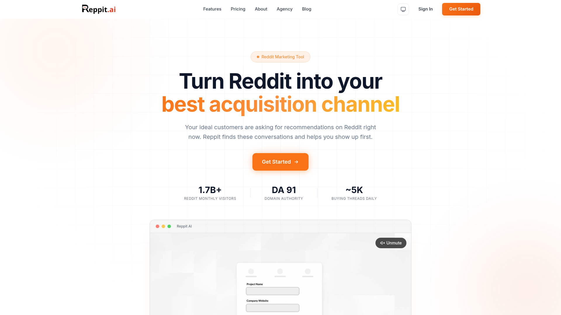 Landing page screenshot for reppit.ai, 1920 by 1080 pixels