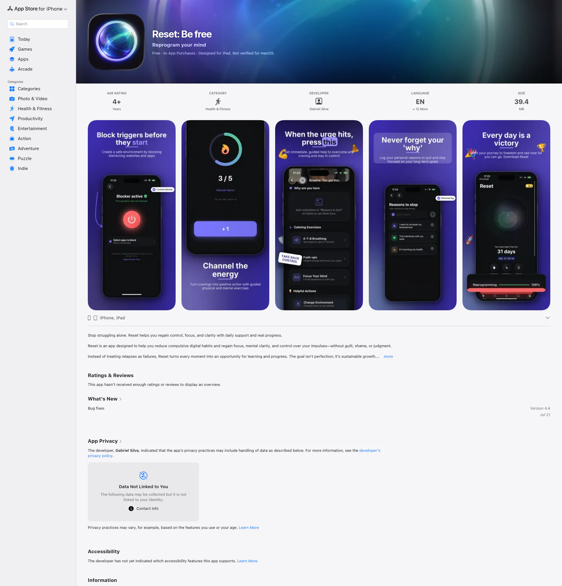 Reset landing page