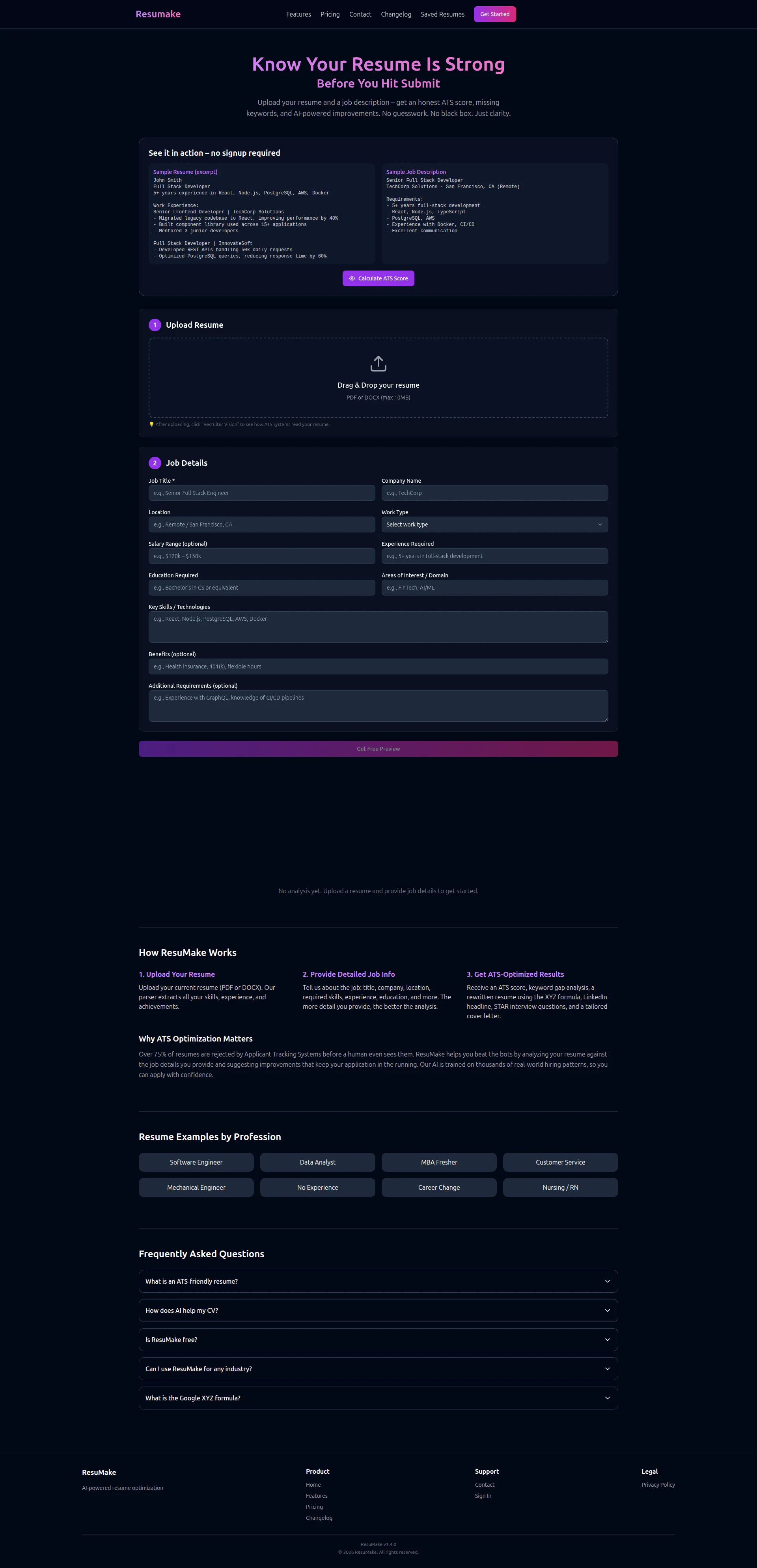 Resumake landing page