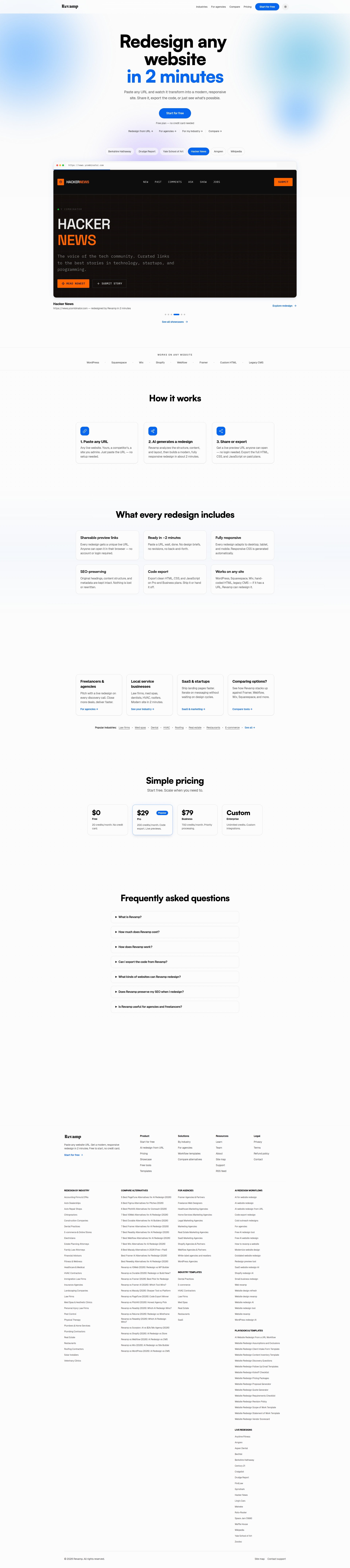Landing page screenshot for revamp.dev, 1920 by 8595 pixels
