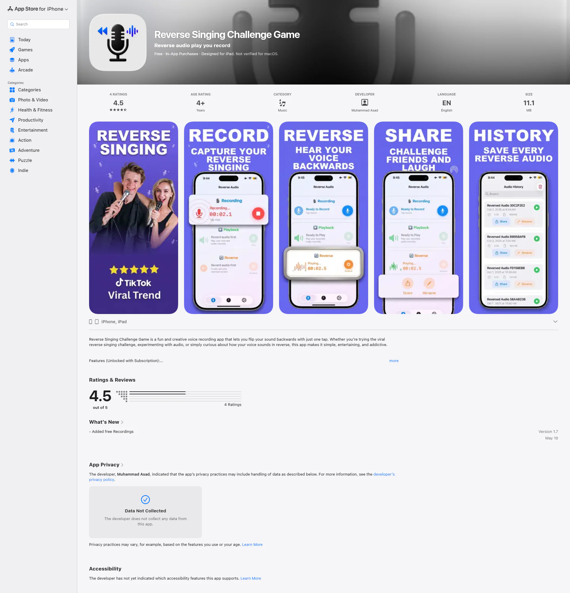 Reverse Audio landing page