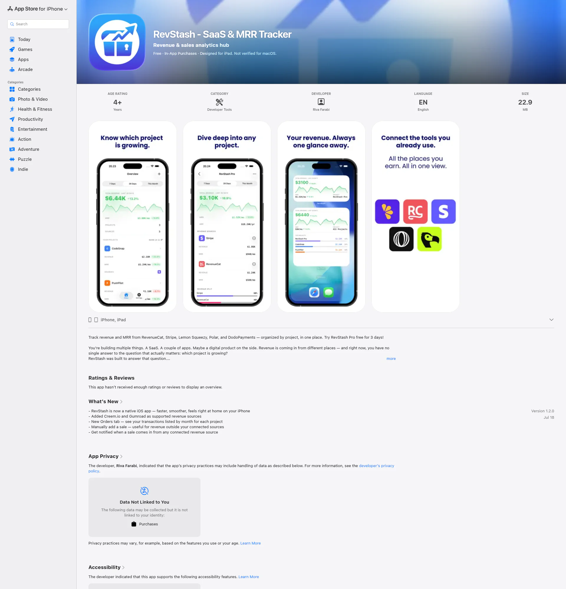 RevStash landing page
