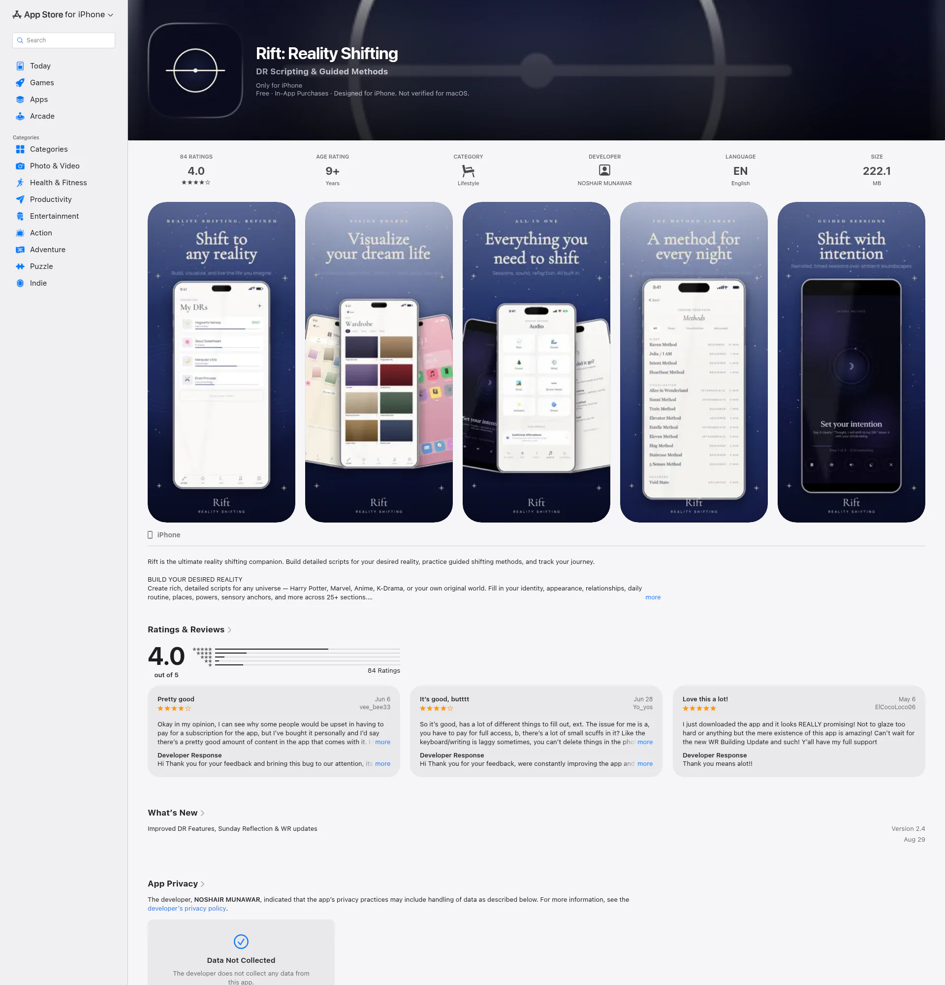 Rift: Reality Shifting landing page