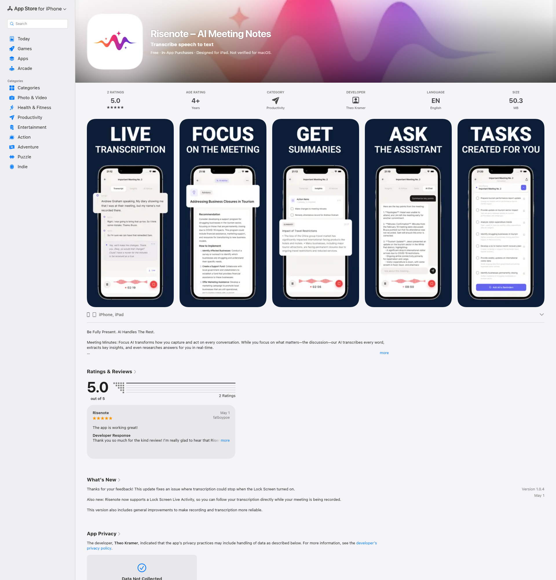 Landing page screenshot for apps.apple.com, 1920 by 2000 pixels