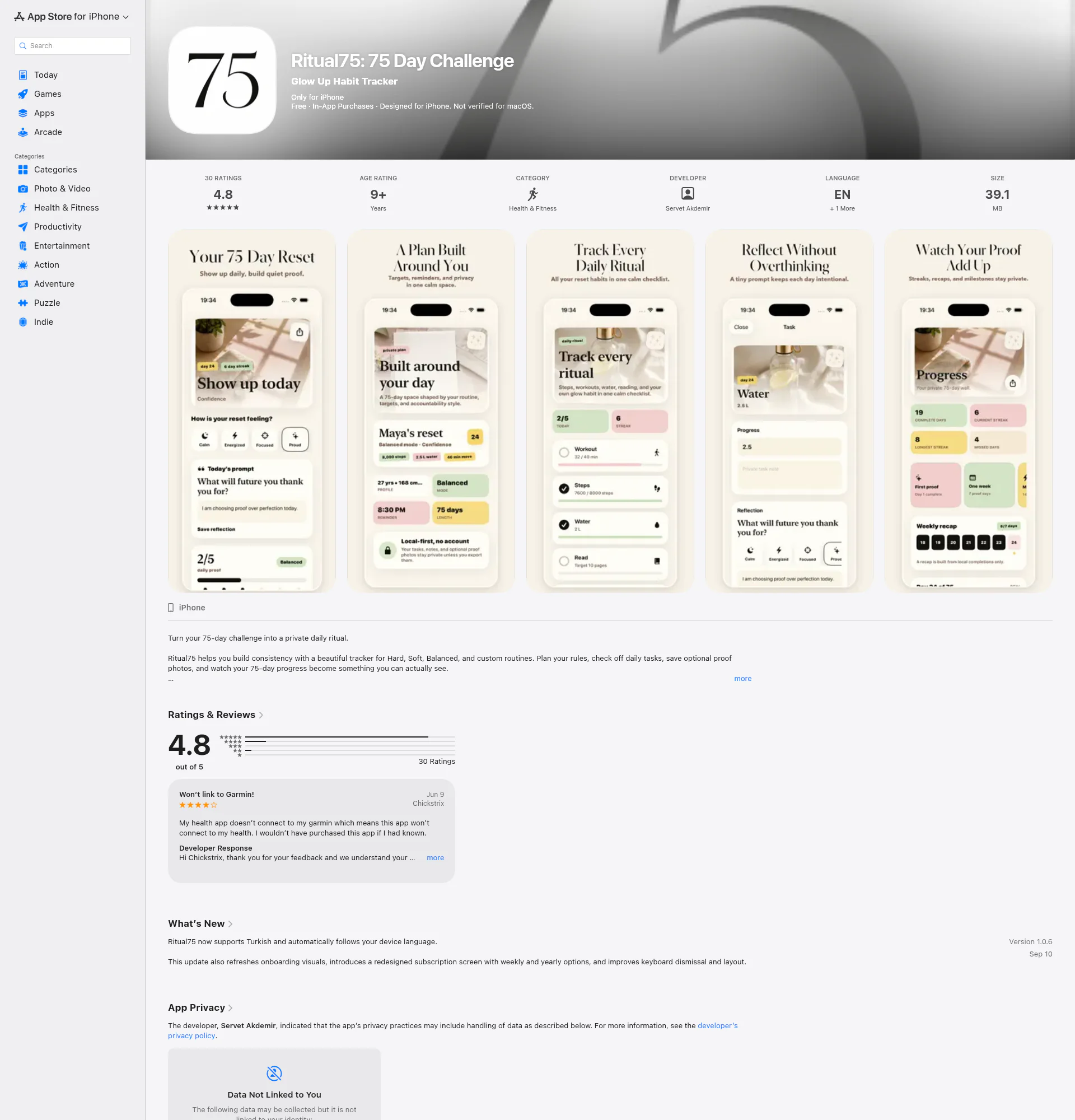 Ritual75 landing page