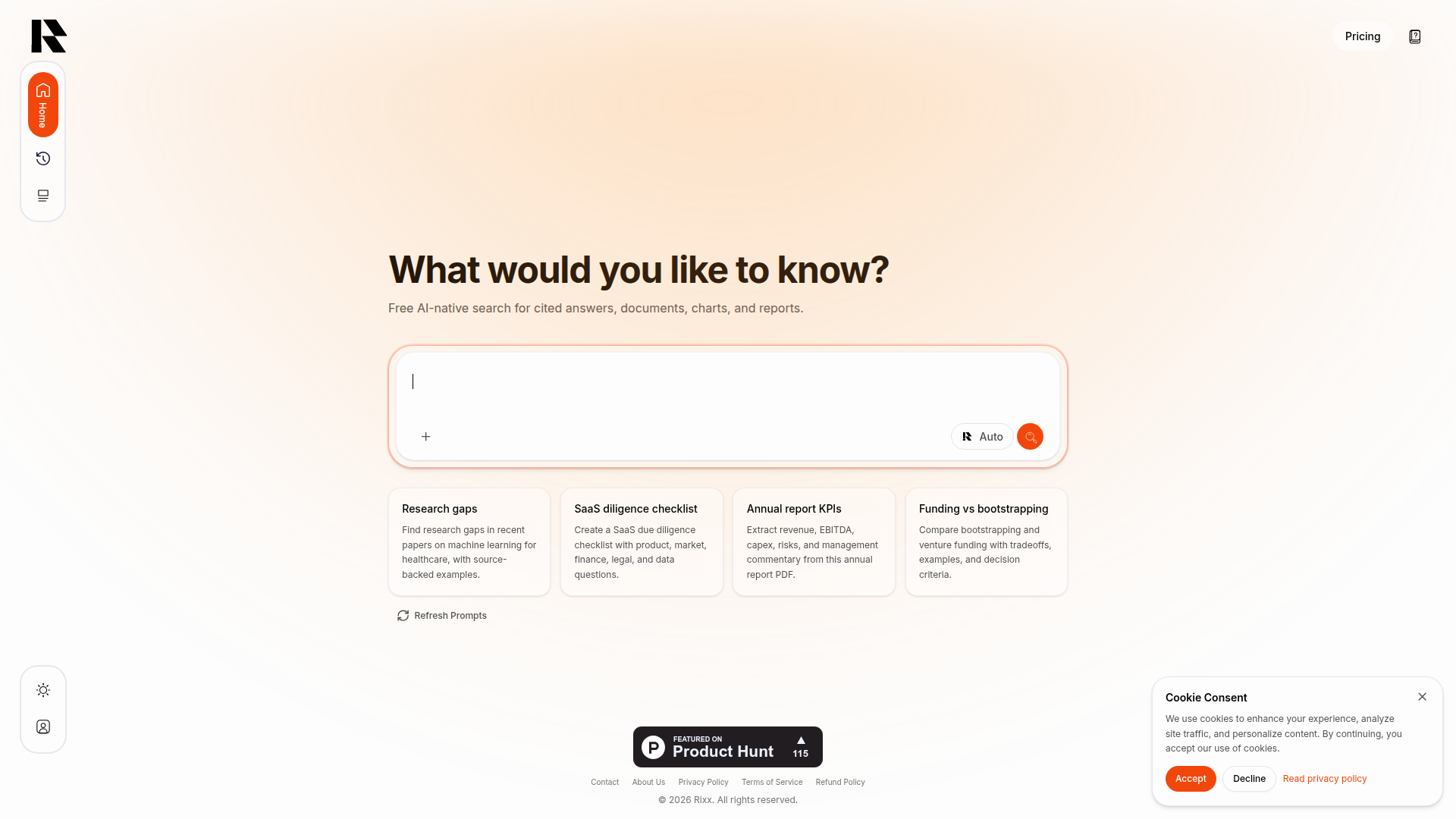 Landing page screenshot for rixx.app, 1920 by 1080 pixels