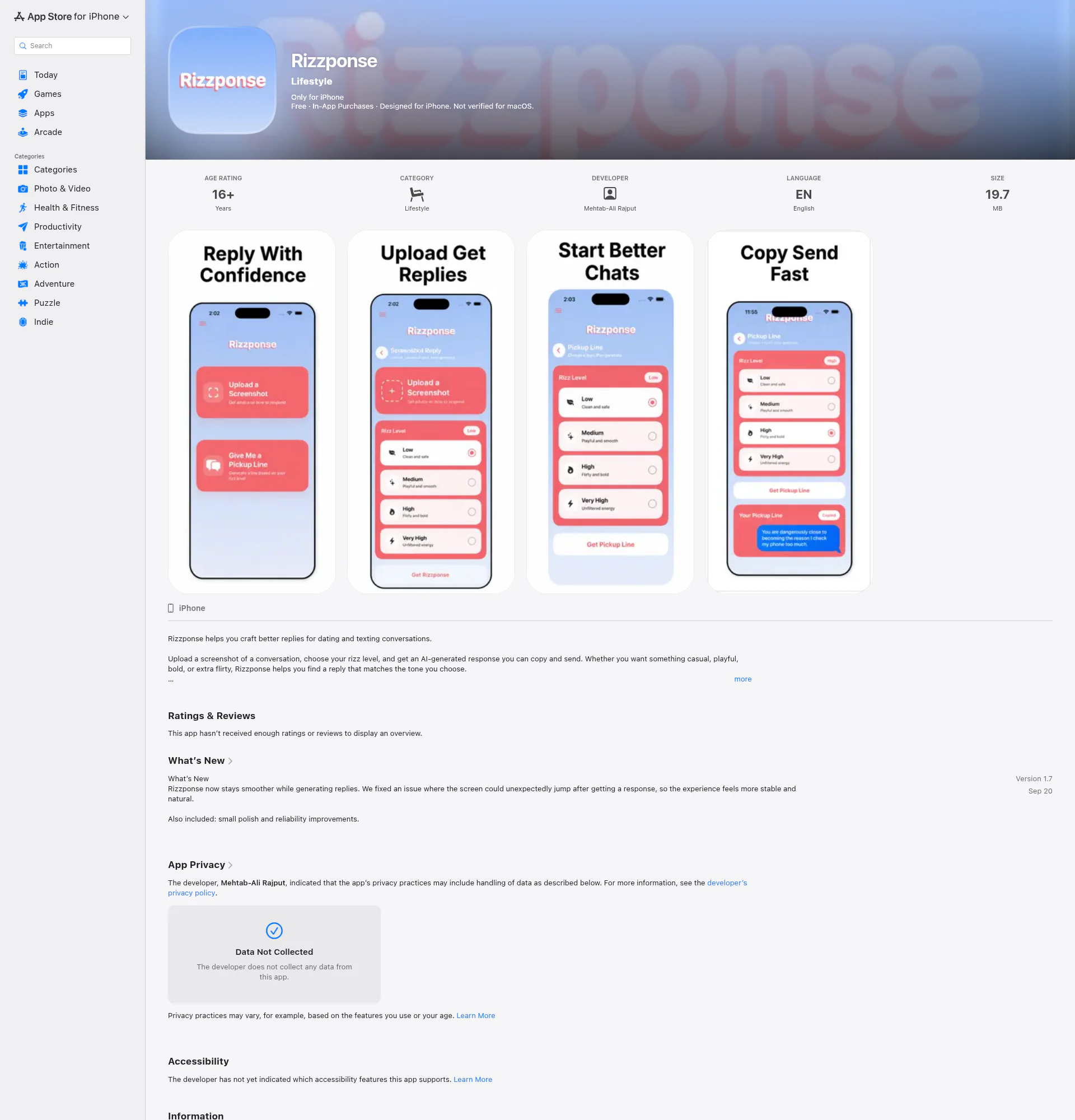 Rizzponse landing page
