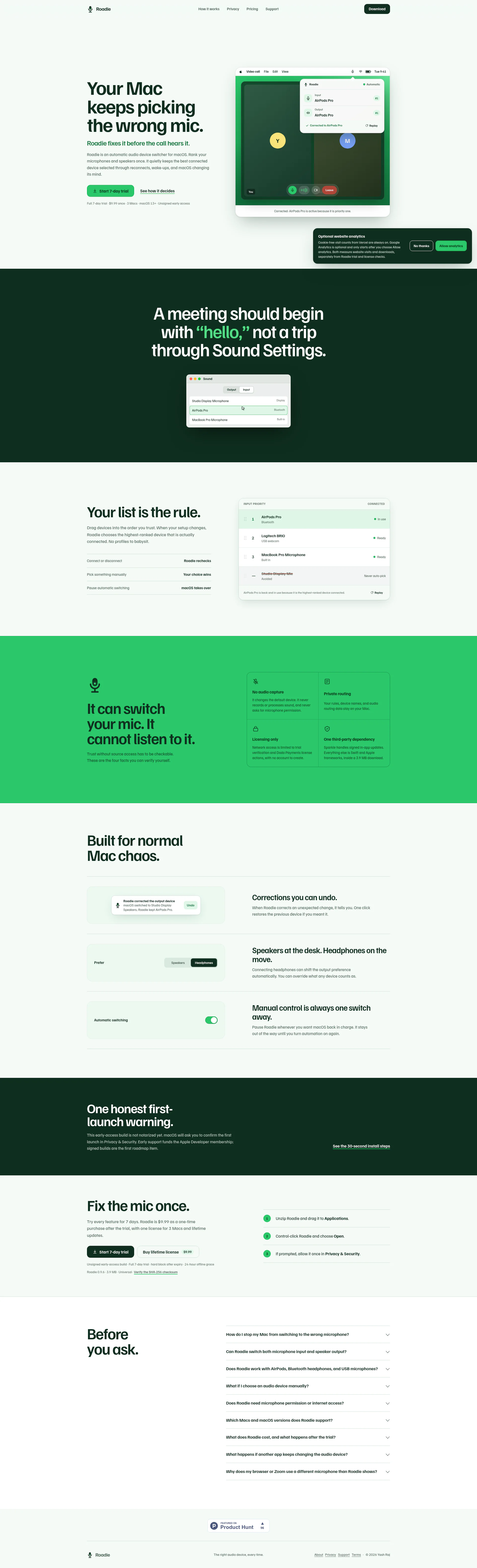 Roadie landing page