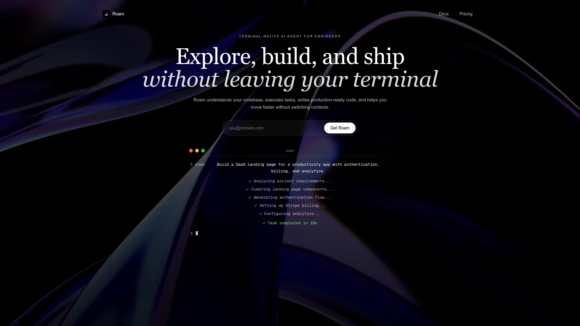Roam landing page
