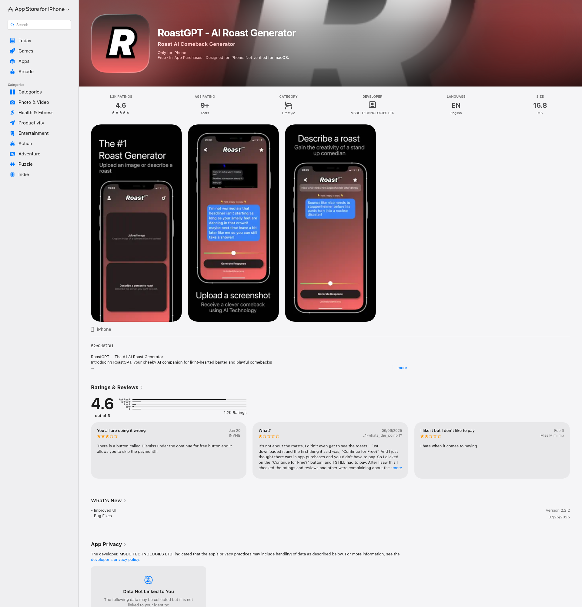 Landing page screenshot for apps.apple.com, 1920 by 2000 pixels