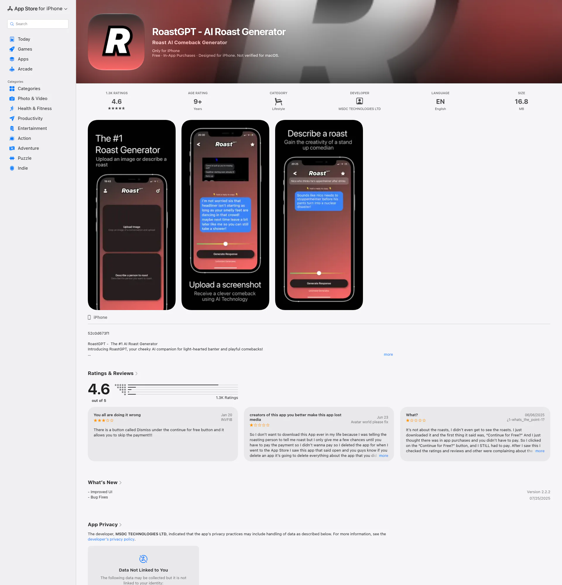 RoastGPT landing page