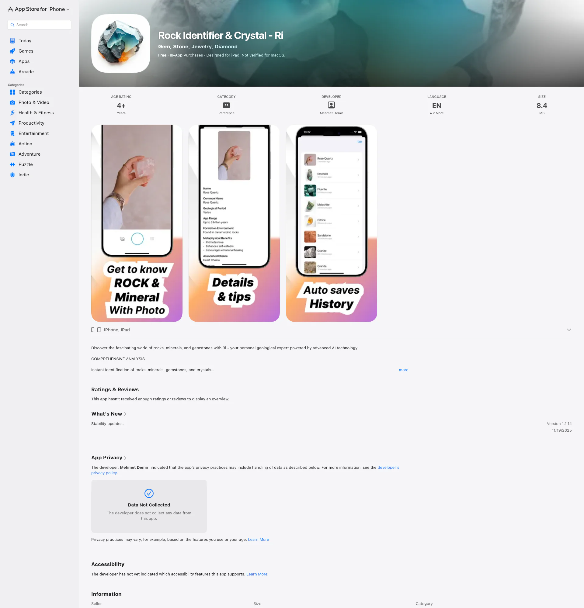 Rock Identifier & Crystal - Ri landing page