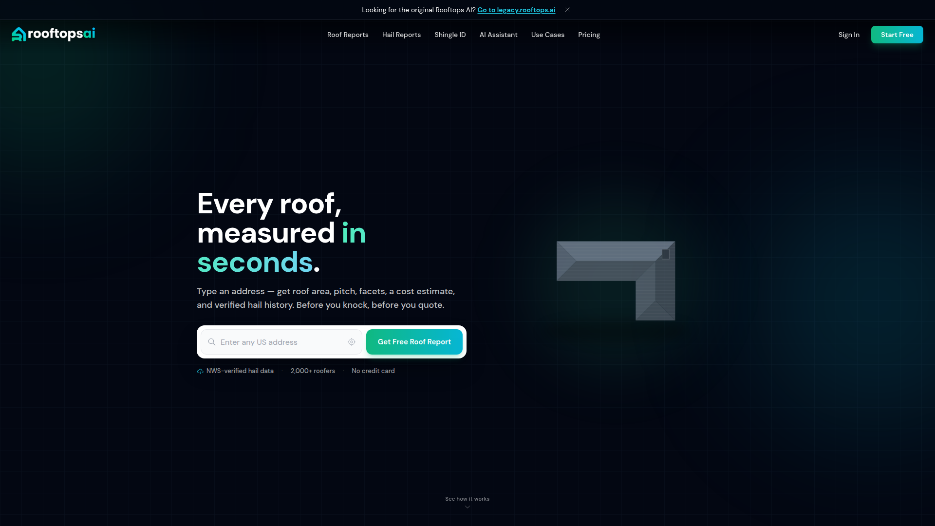 Landing page screenshot for rooftops.ai, 1920 by 1080 pixels