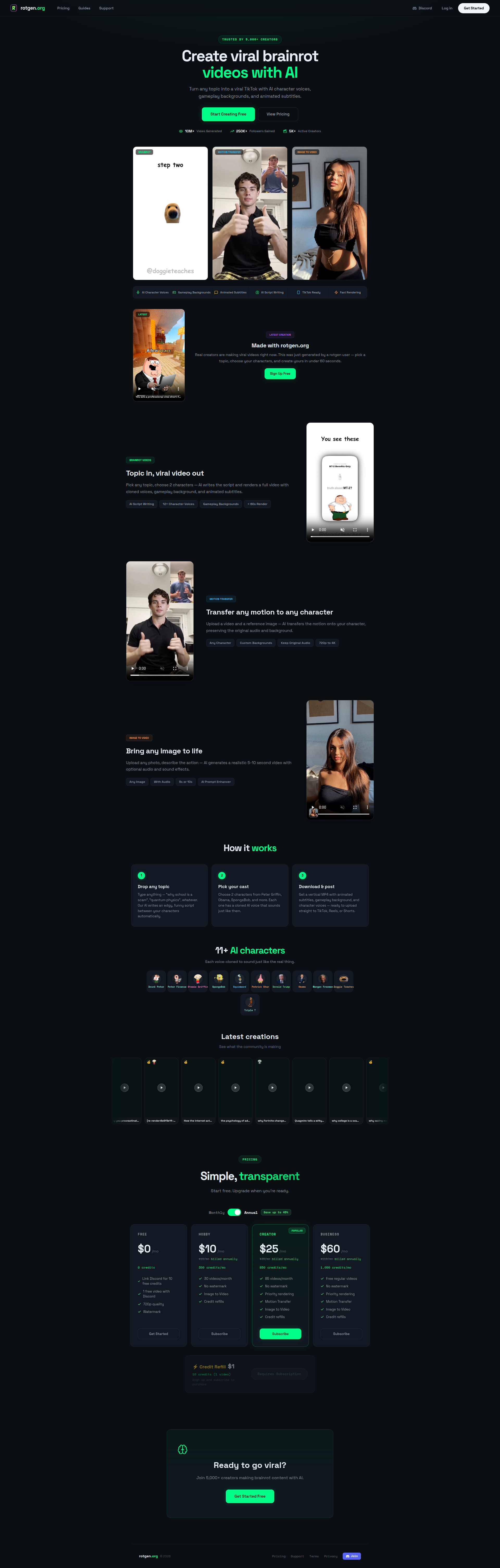 Landing page screenshot for rotgen.org, 1920 by 6017 pixels