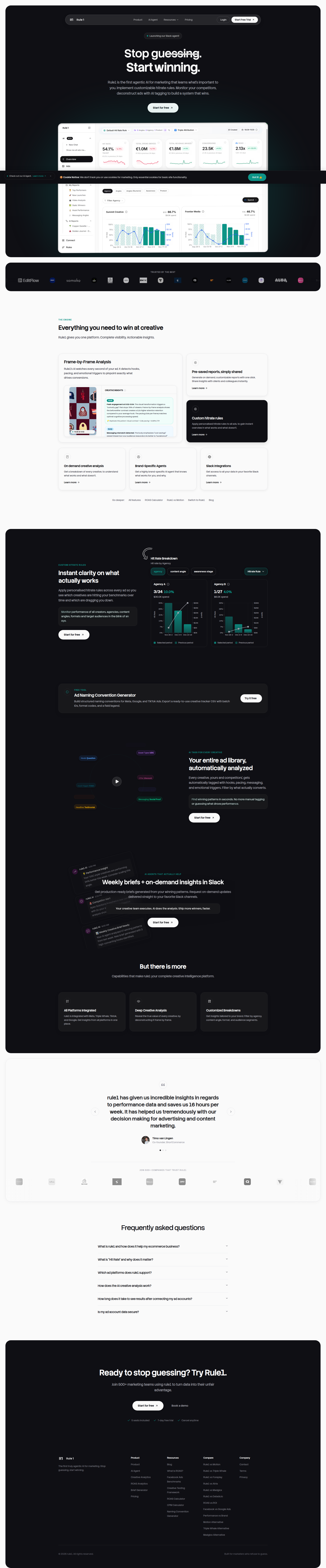 Landing page screenshot for rule1.ai, 1920 by 9219 pixels