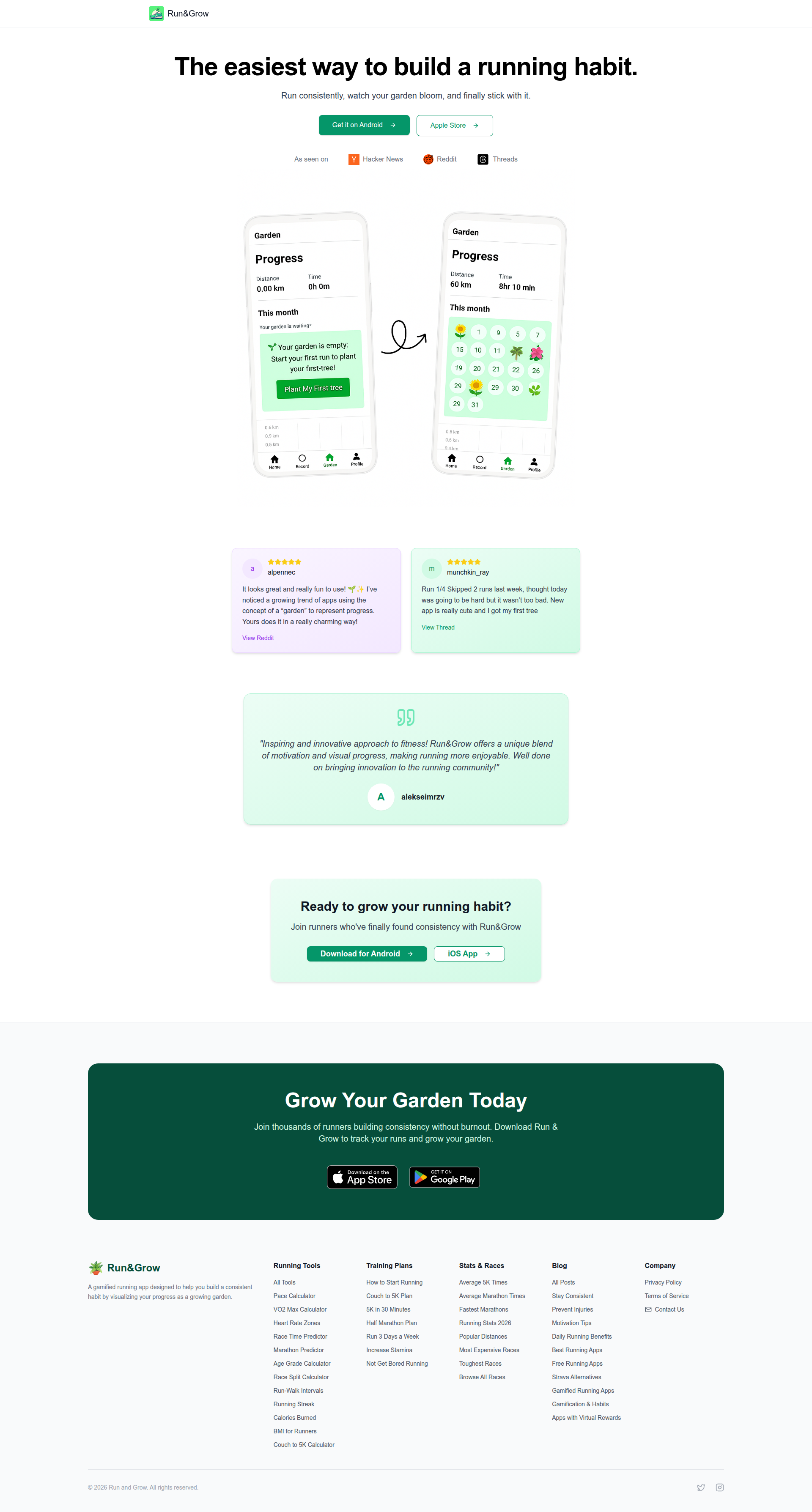 Landing page screenshot for runandgrow.com, 1920 by 3576 pixels