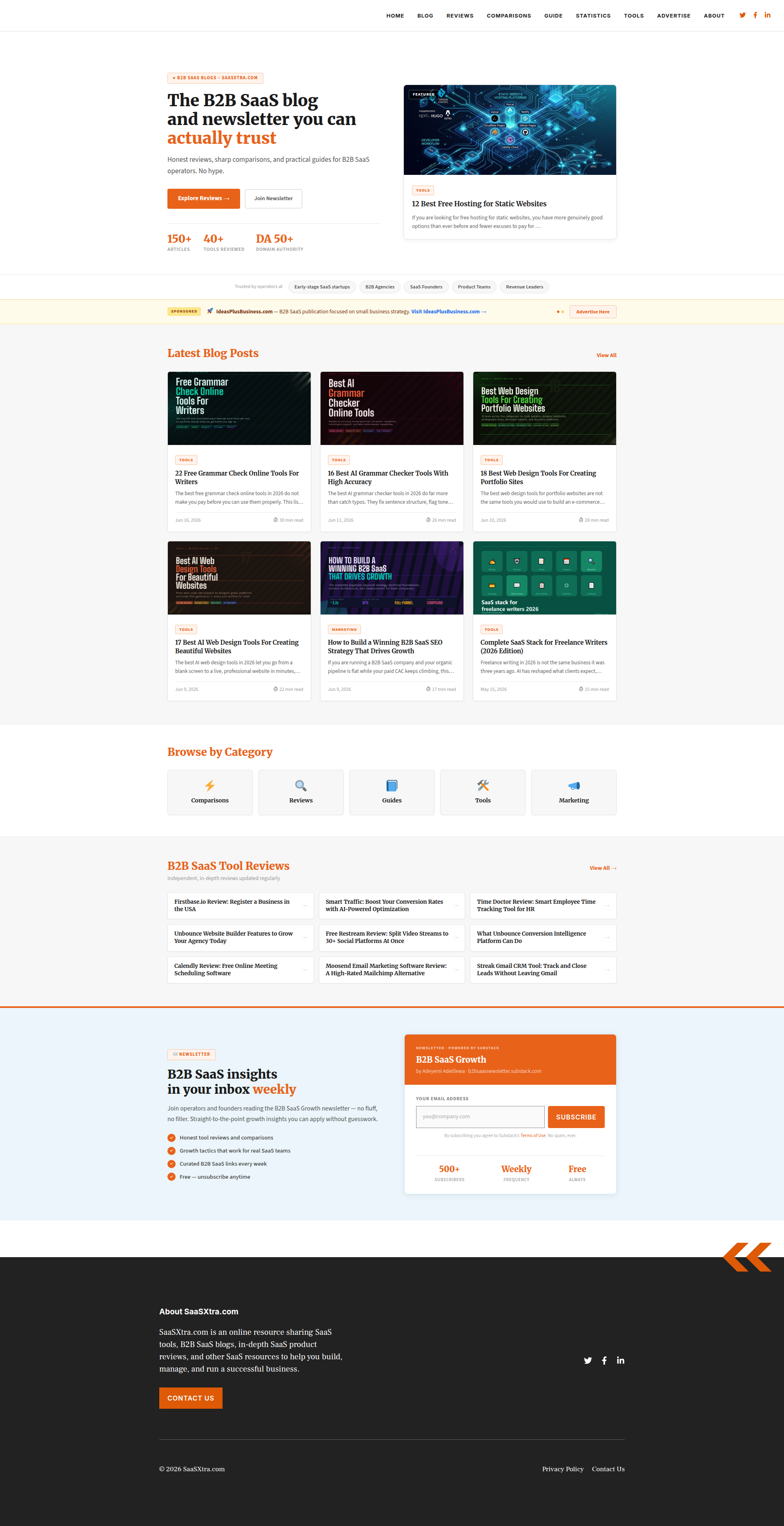 Landing page screenshot for saasxtra.com, 1920 by 3735 pixels