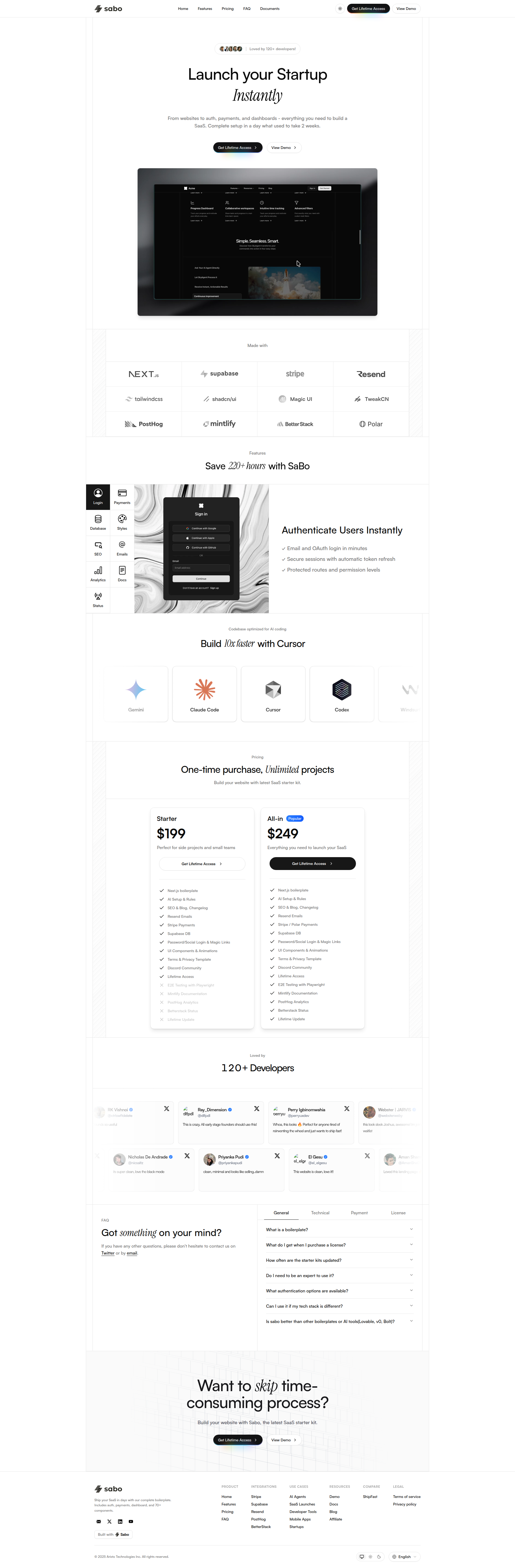 Landing page screenshot for getsabo.com, 1920 by 5843 pixels