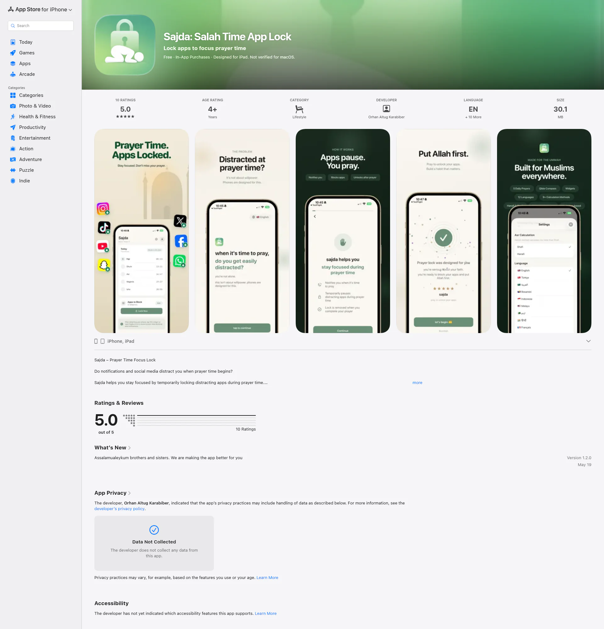 Sajda - Salah Time App Lock landing page