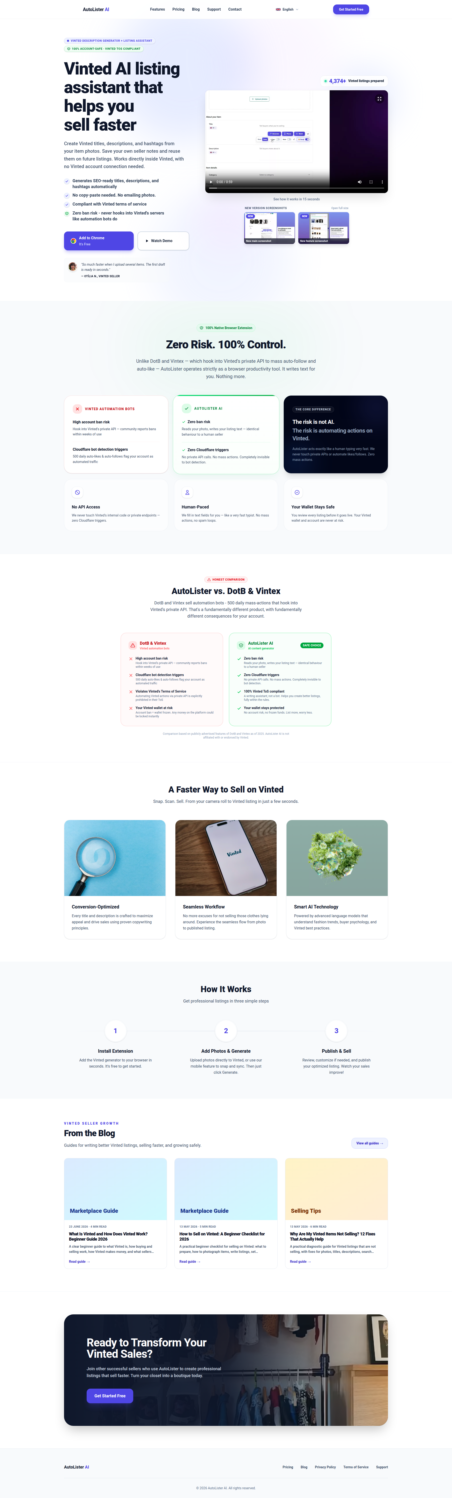 Landing page screenshot for autolister.app, 1920 by 6355 pixels