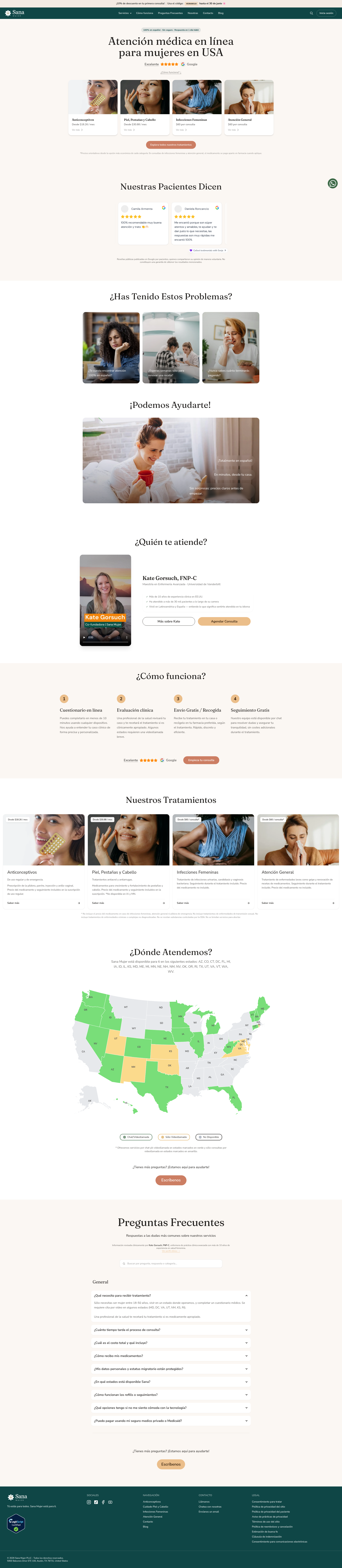 Landing page screenshot for sanamujer.com, 1920 by 8789 pixels