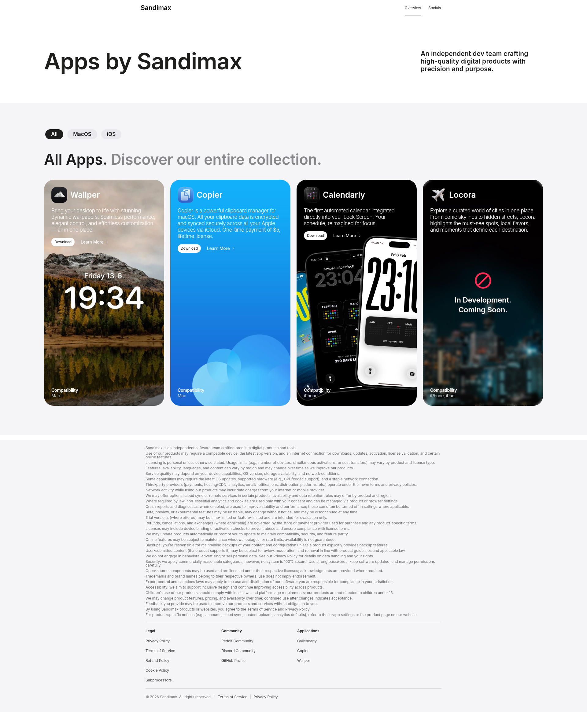 Landing page screenshot for sandimax.com, 1920 by 2330 pixels