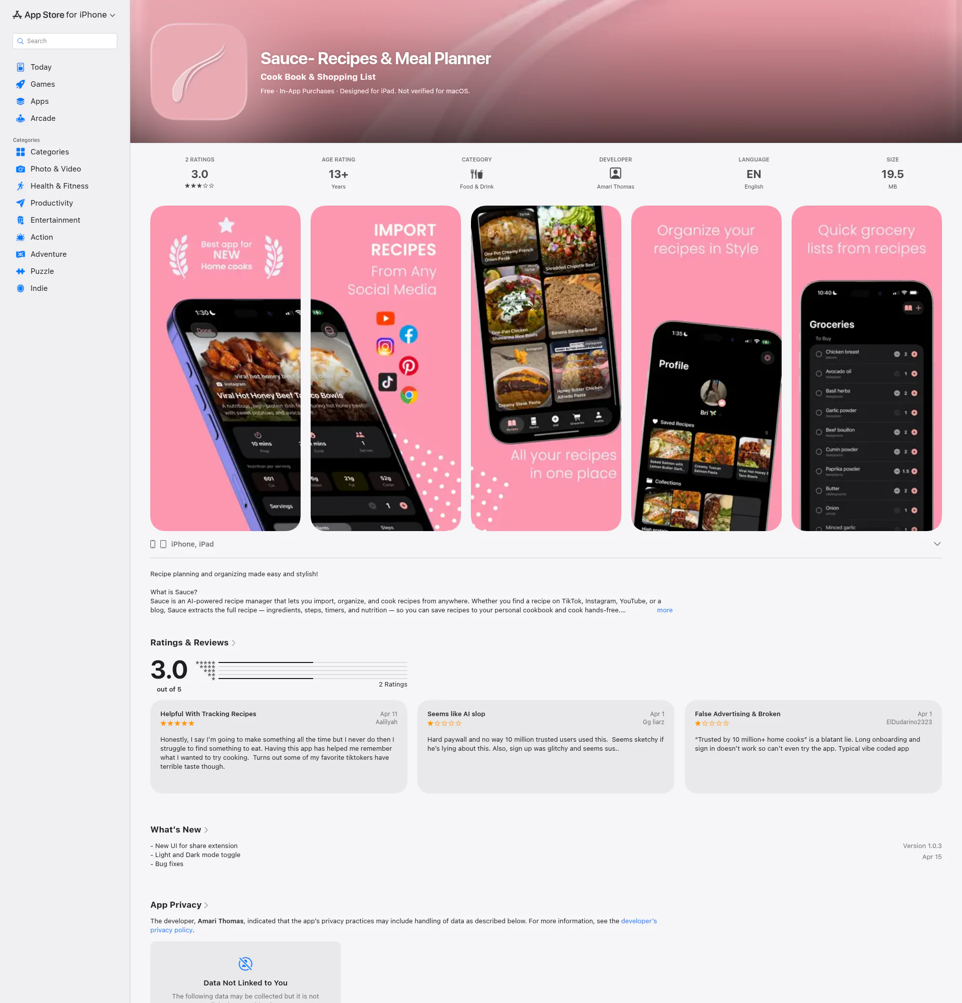 SauceApp landing page