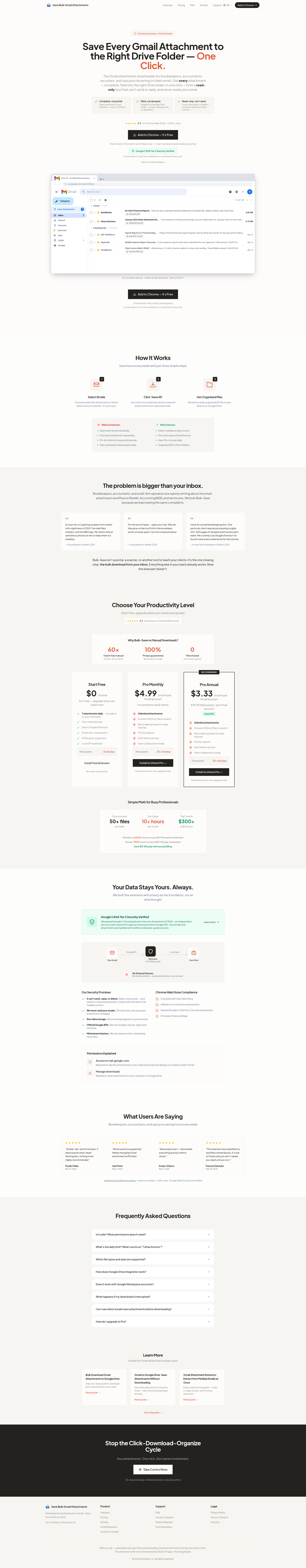 Landing page screenshot for savebulkgmailattachments.com, 1920 by 9826 pixels