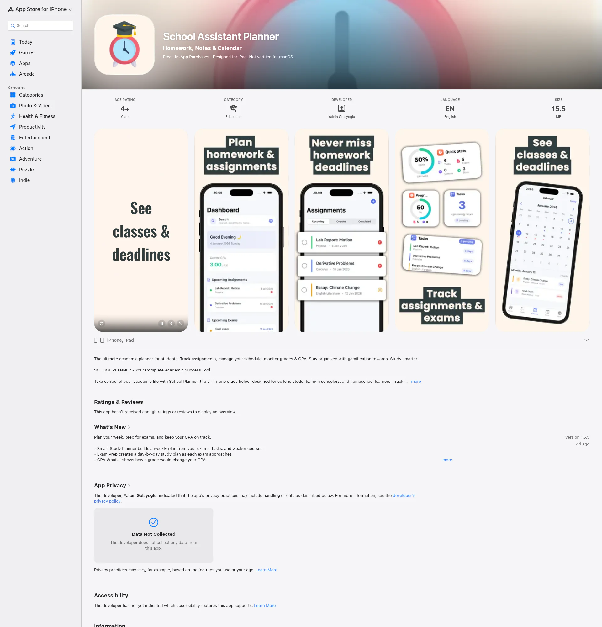 School Planner landing page