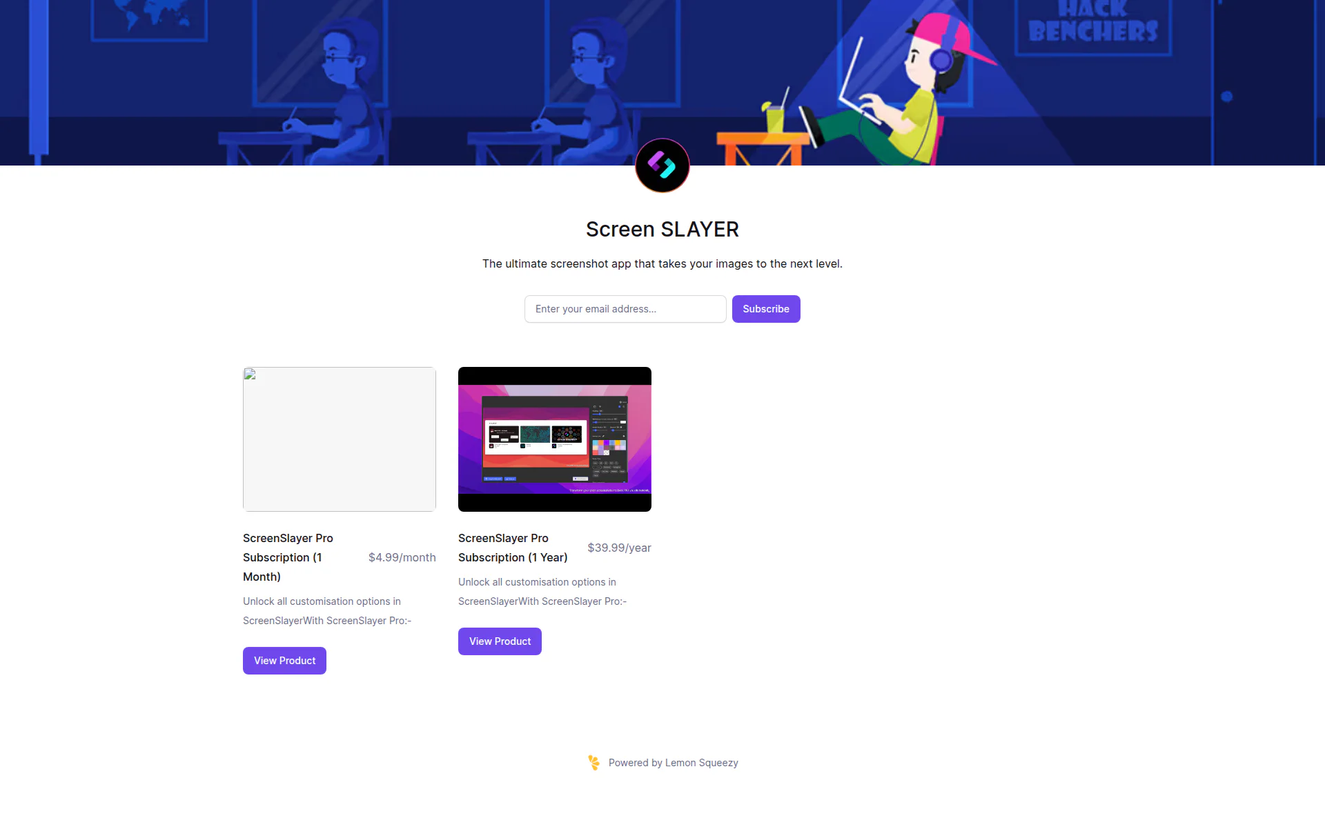 Screen SLAYER landing page