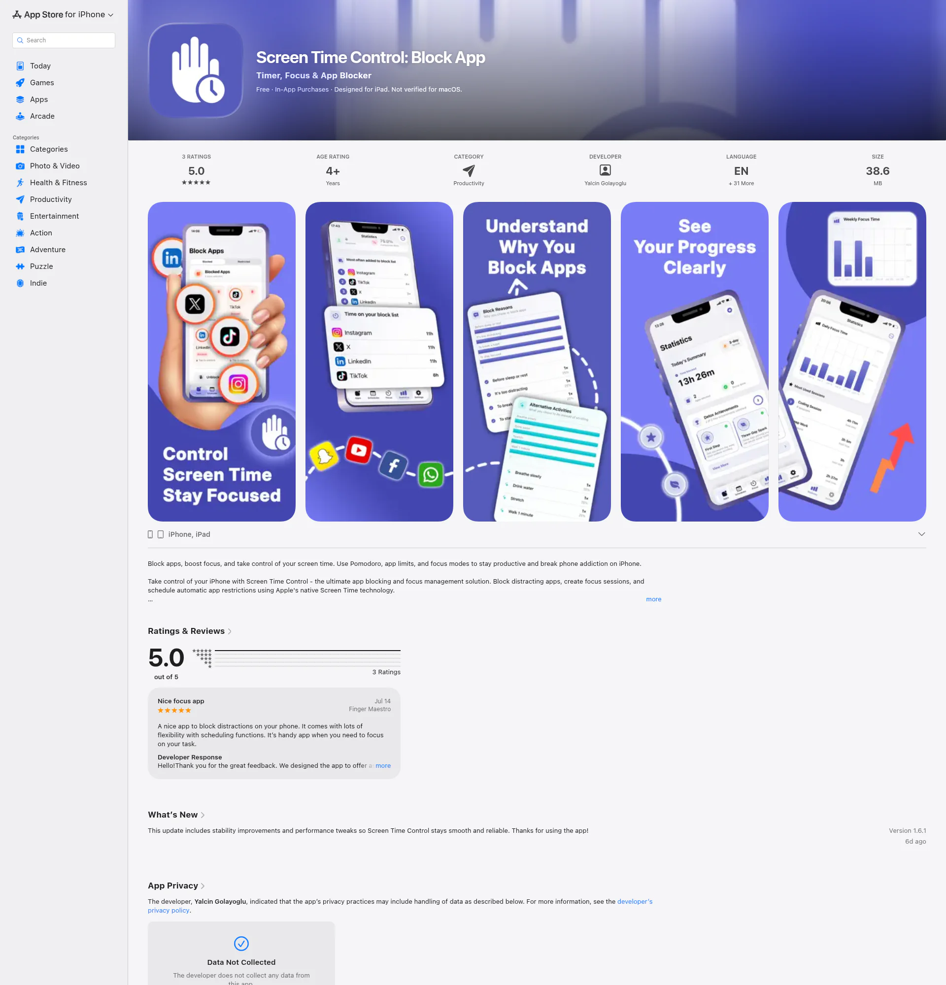 Screen Time Control landing page