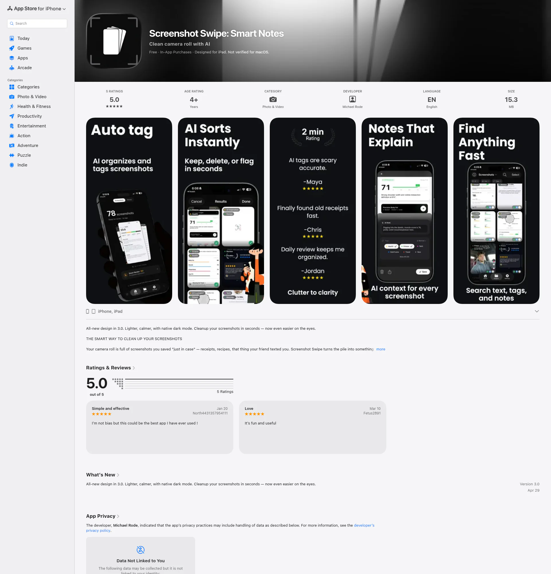 Screenshot Swipe landing page