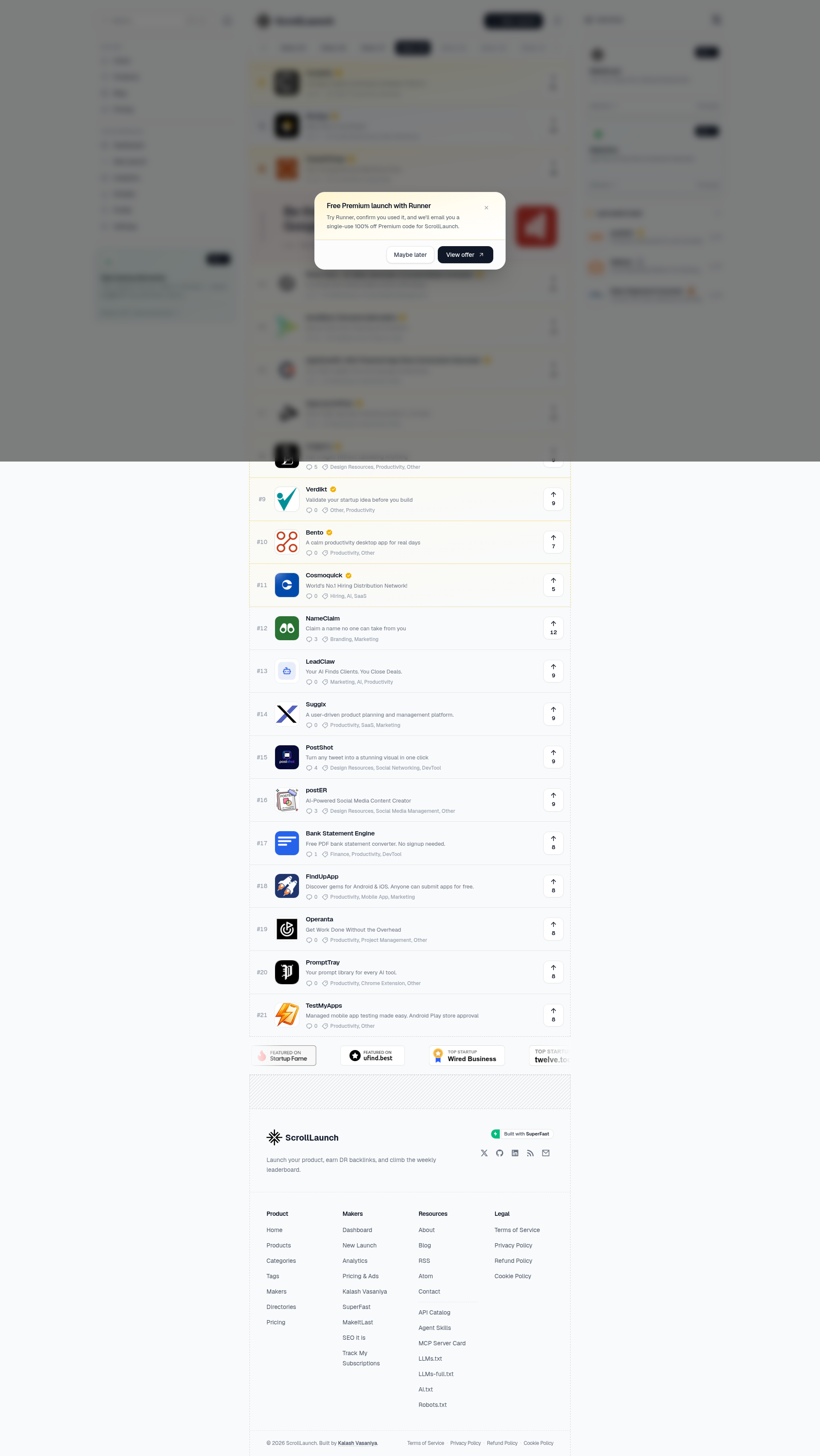 Landing page screenshot for scrolllaunch.com, 1920 by 3407 pixels