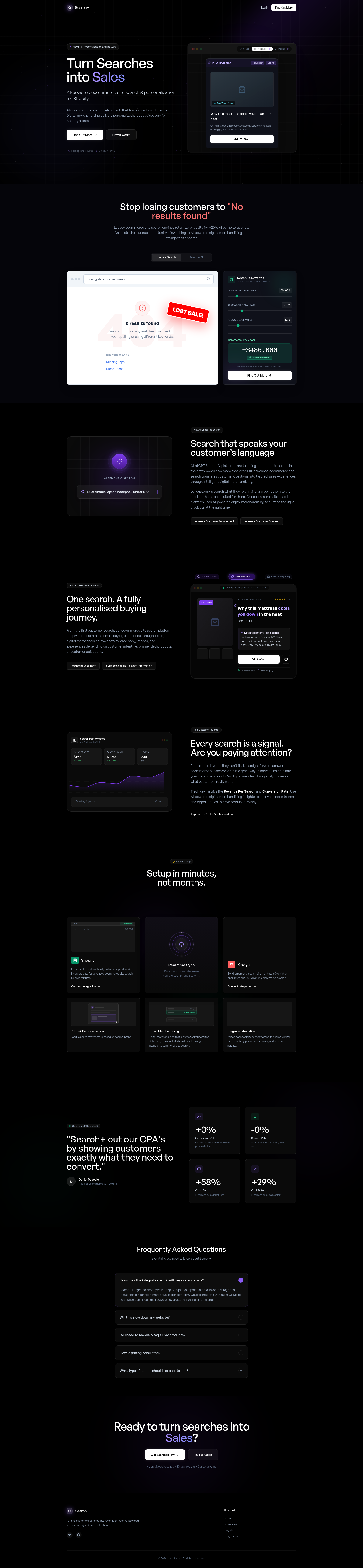 Landing page screenshot for searchplus.io, 1920 by 8291 pixels